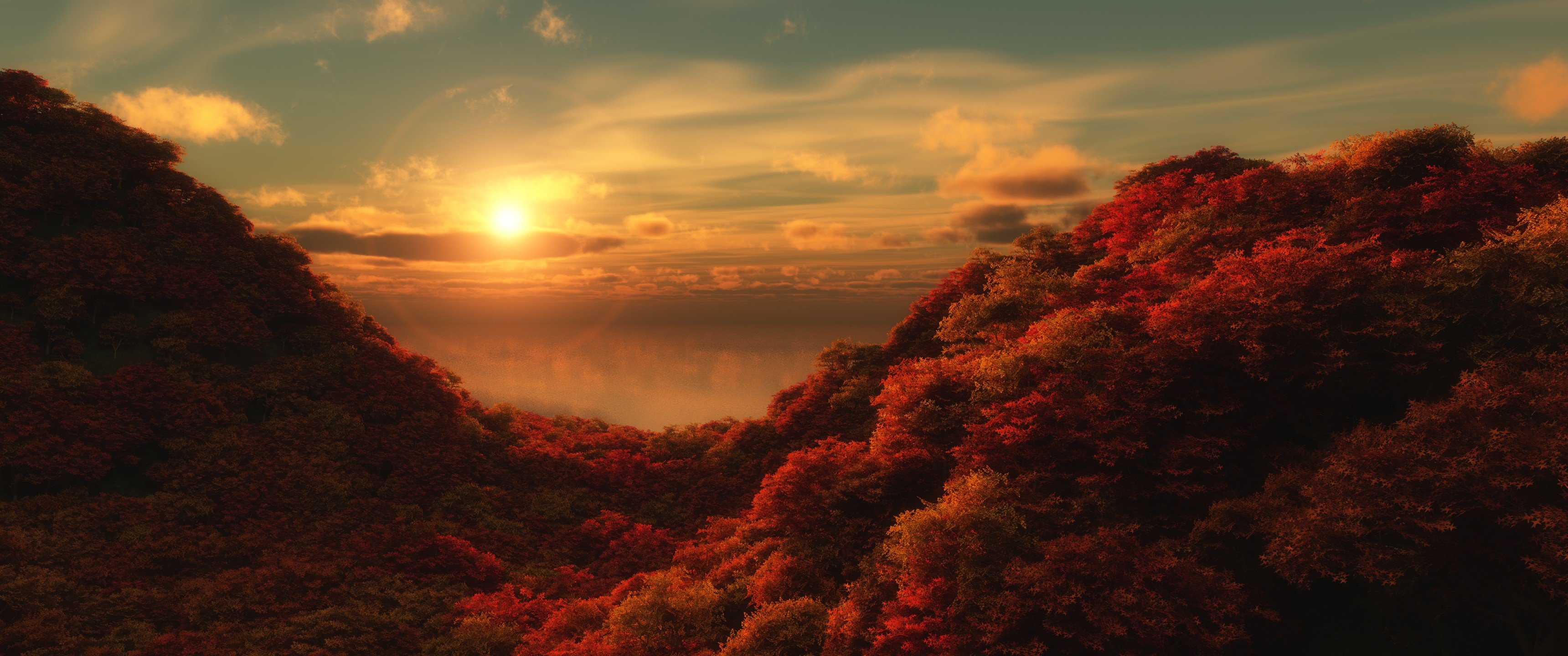 Sun, dusk, cloud, autumn, leaf, mountain, dawn, atmospheric phenomenon, aft...