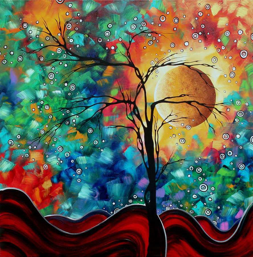 Abstract Art Original Whimsical Modern Landscape Painting BURSTING FORTH by MADART Painting