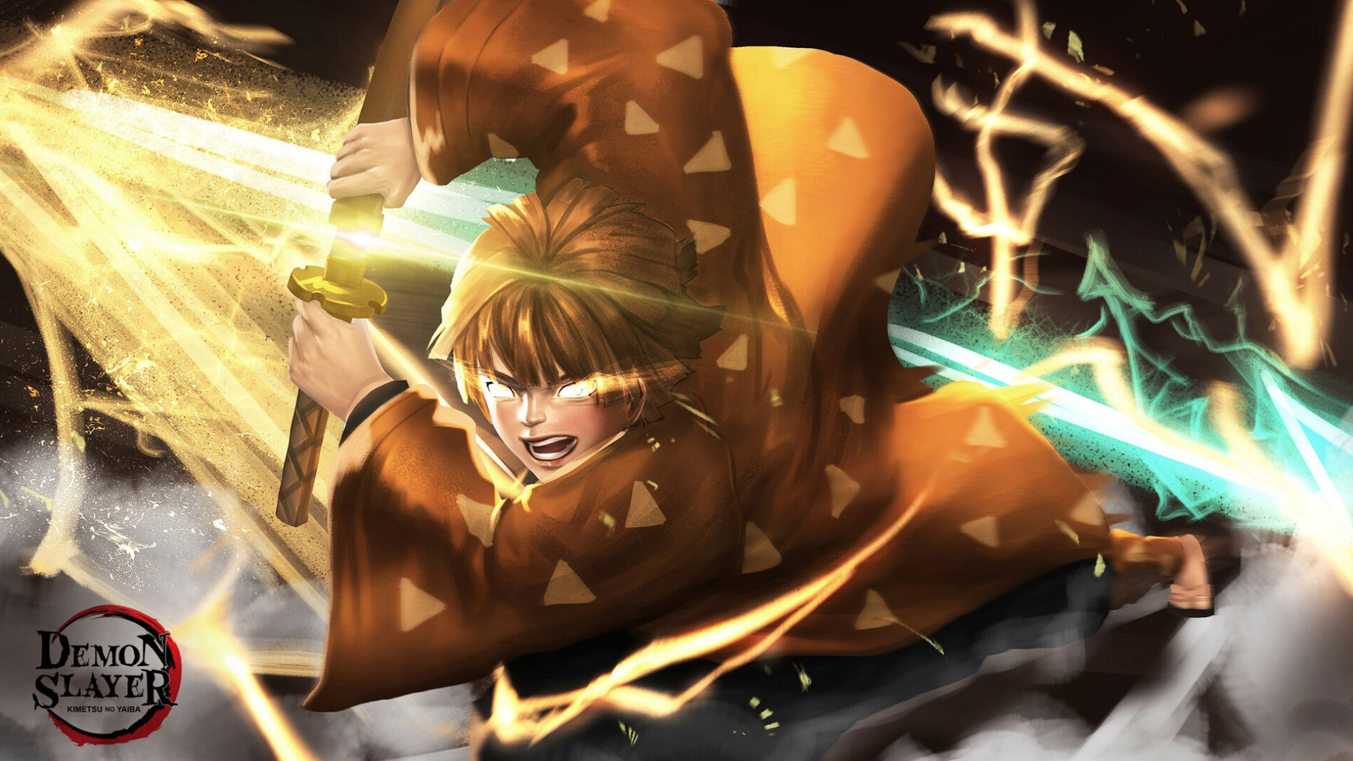 Demon Slayer Zenitsu Agatsuma With Background Of Black And Yellow Lightning HD Anime Wallpaper