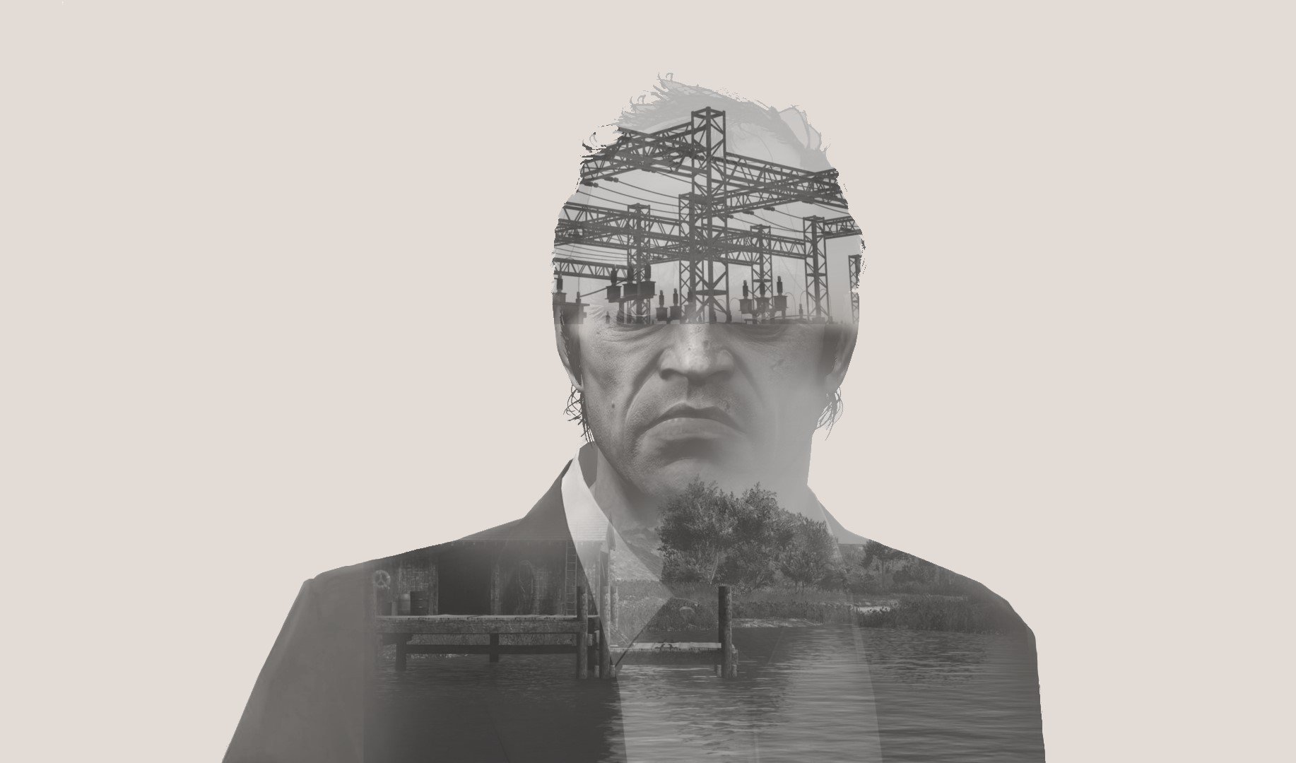 Trevor Philips, True Detective, Grand Theft Auto V, TV, Monochrome, Grand Theft Auto, Double exposure Wallpaper HD / Desktop and Mobile Background