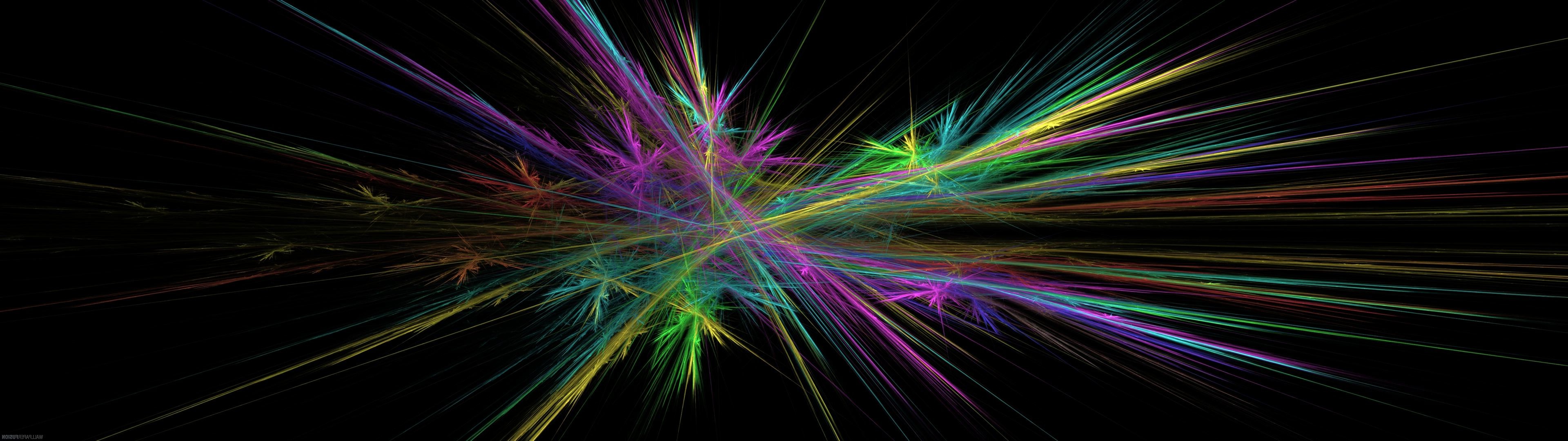 Wallpaper, sunlight, colorful, digital art, abstract, symmetry, circle, multiple display, Cable, light, color, shape, line, darkness, 3840x1080 px, computer wallpaper, fractal art, macro photography 3840x1080 Wallpaper