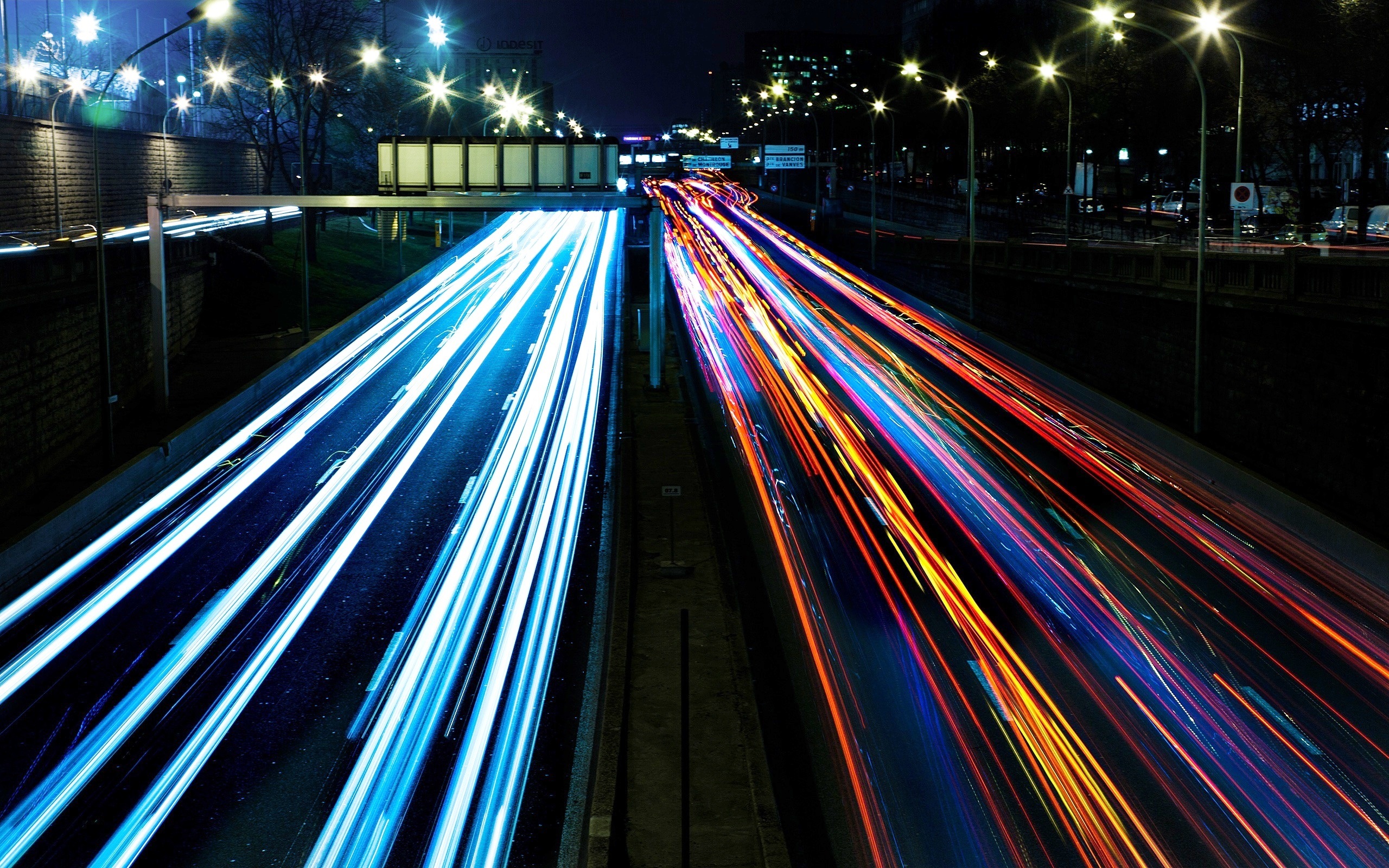 Wallpaper Traffic lights, colorful light lines, city night 2560x1600 HD Picture, Image