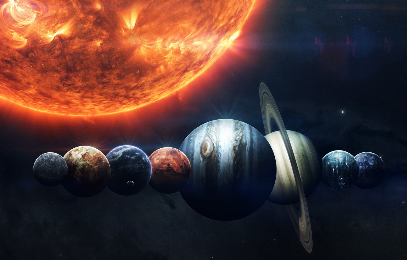 Wallpaper The sun, Saturn, The moon, Space, Star, Earth, Planet, Moon, Mars, Jupiter, Neptune, Mercury, Venus, Planets, Saturn, Space image for desktop, section космос