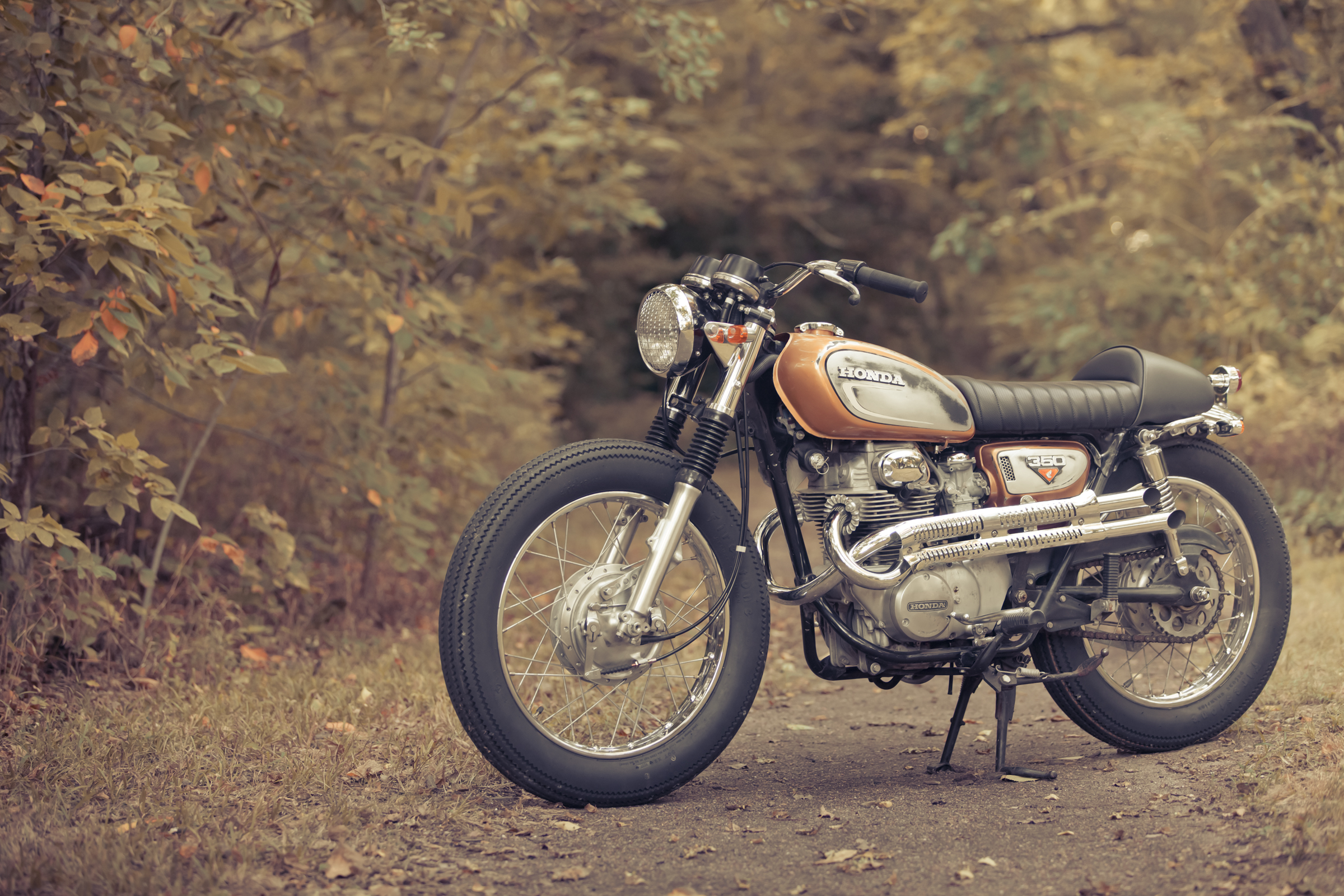 Wallpaper, landscape, motorcycle, wood, orange, Honda, vintage, caferacer, cruiser, tree, wheel, cafe, 350, cl, moto, justin, cb, soil, motorcycling, motor vehicle, distress, brat, woody, jonathan, tracker, ict, wichita, ochs, cb350, streettracker