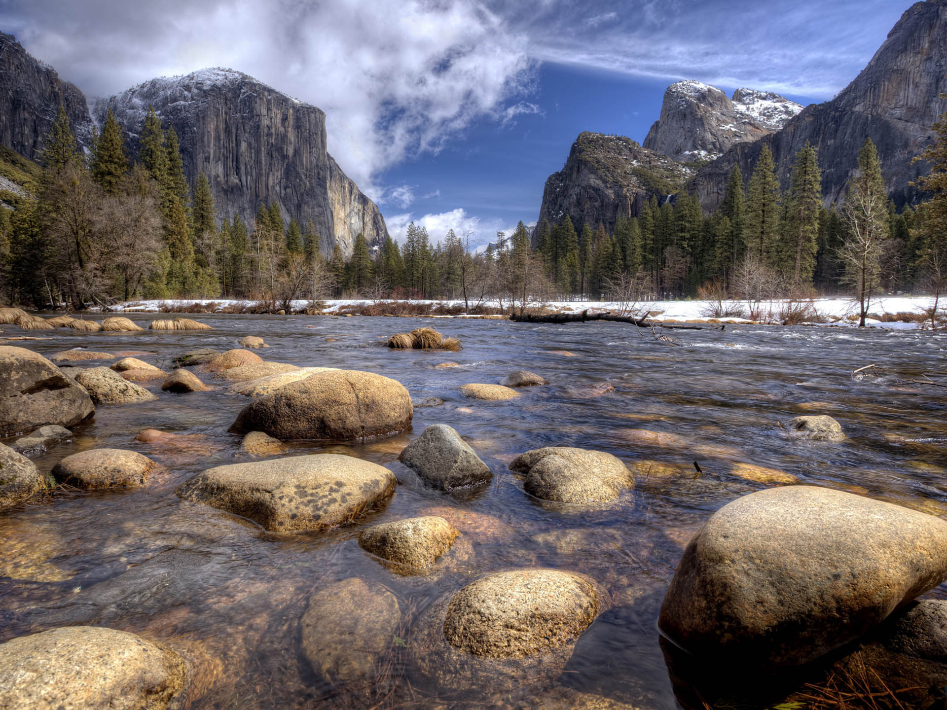 Yosemite National Park California Merced River Rocks Mountains Autumn Landscape, Wallpaper13.com