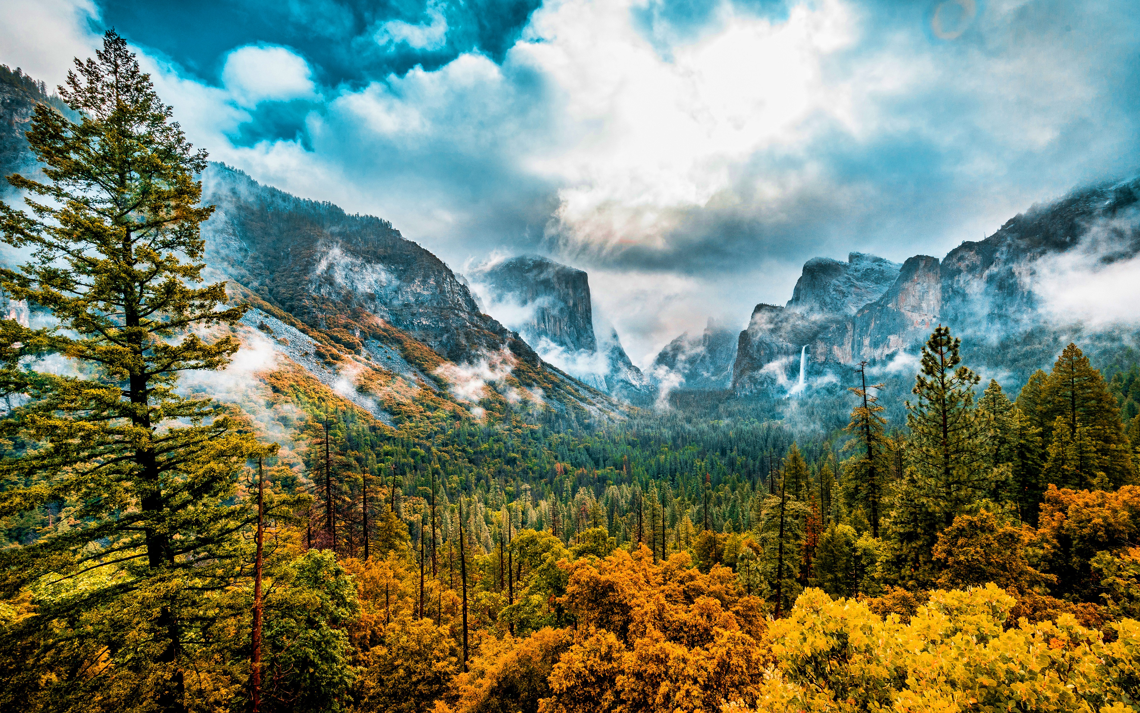 Download wallpaper Yosemite National Park, 4k, autumn, mountains, forest, Sierra Nevada, California, USA, beautiful nature, autumn landscape for desktop with resolution 3840x2400. High Quality HD picture wallpaper
