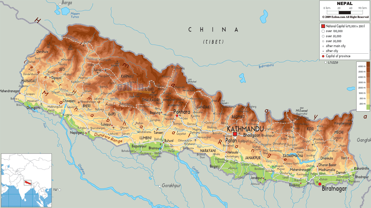 Physical Map of Nepal. Physical map, Map, Nepal