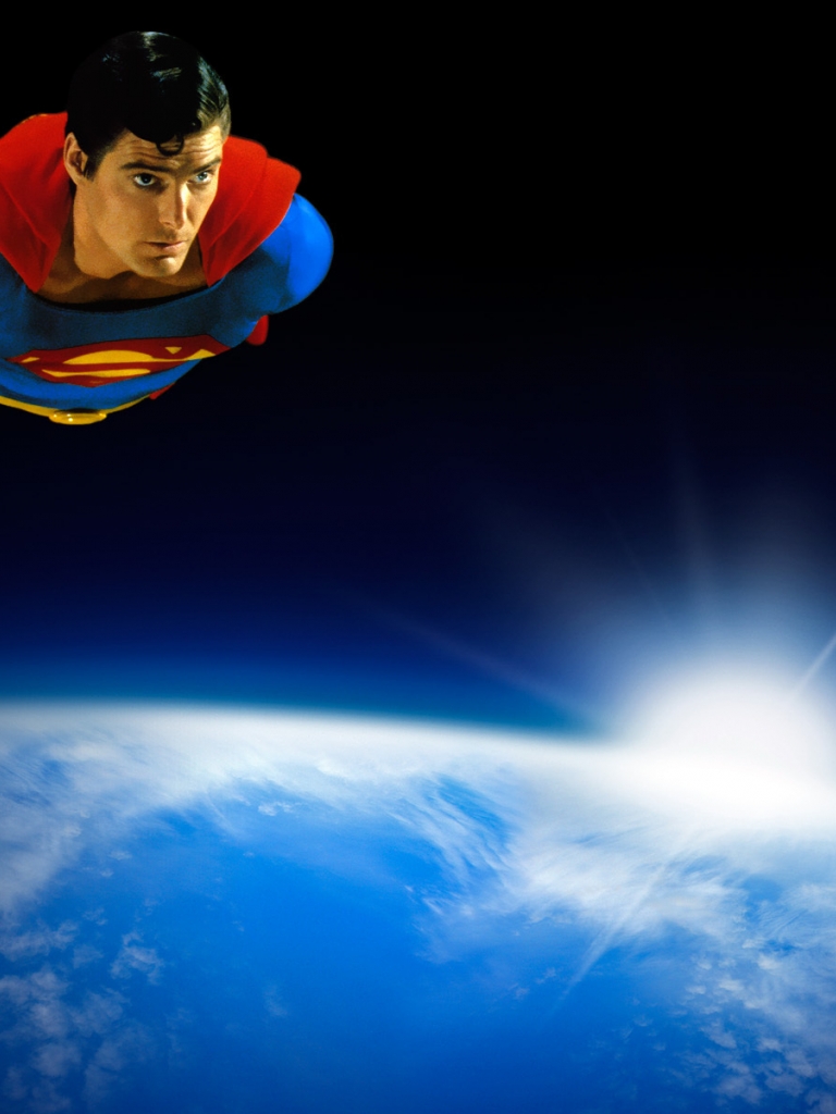 superman flying up in space