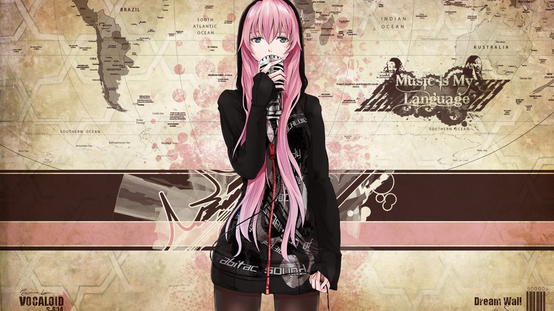 #music, #microphone, #Vocaloid, #map, #hoods, #Megurine Luka wallpaper. Mocah HD Wallpaper