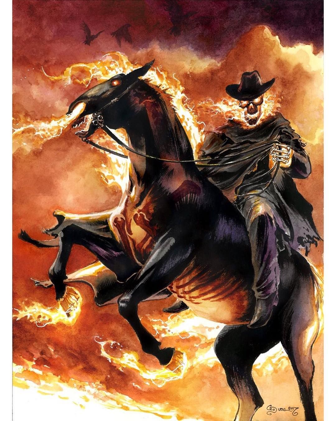 GhostRider #watercolor #ink #artistsoninstagram #fire #horseman #black #western. Ghost rider johnny blaze, Ghost rider marvel, Ghost rider