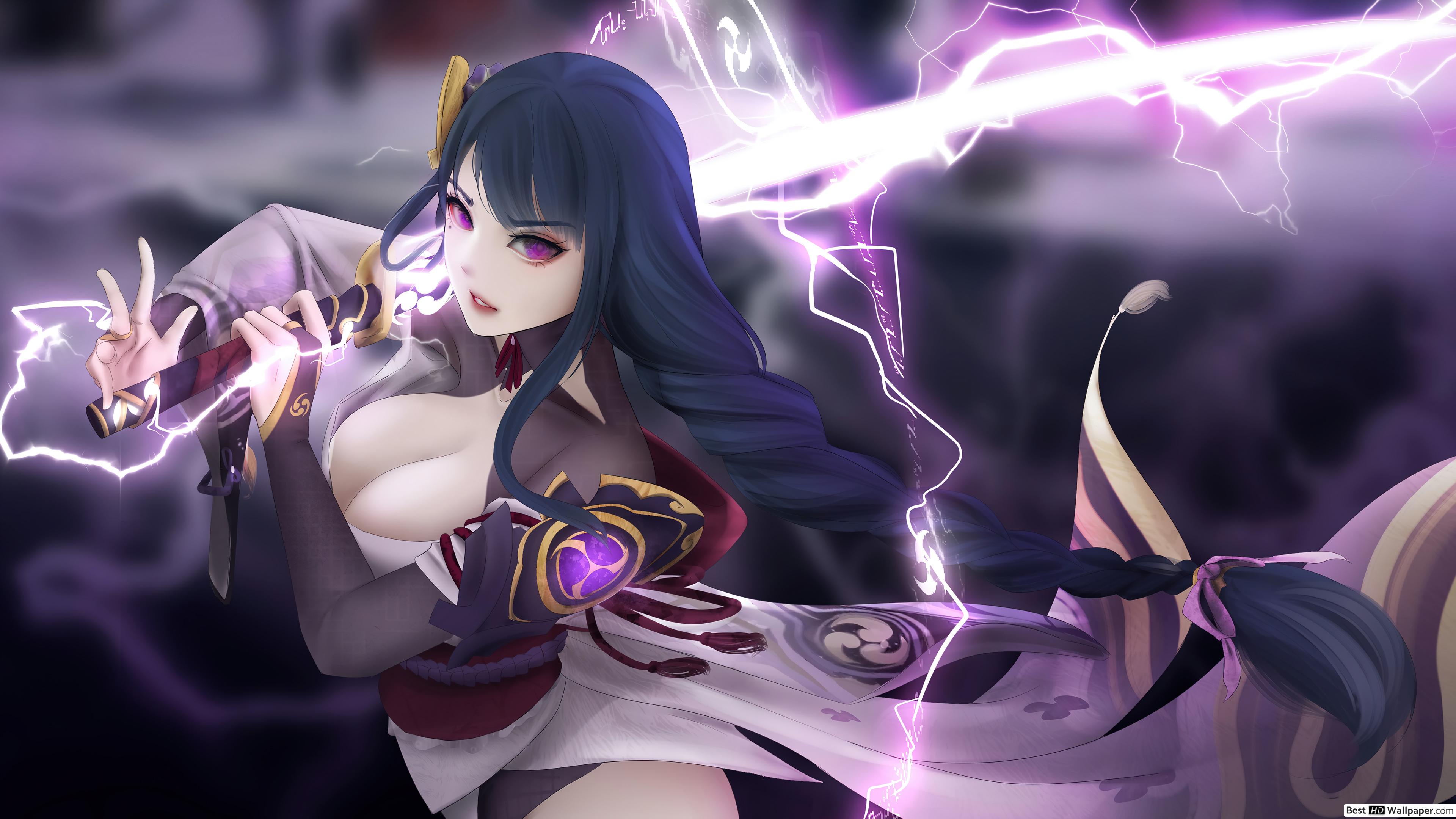 2021) The Electro Archon 'Raiden Shogun' Impact (Anime Video Game) HD wallpaper download