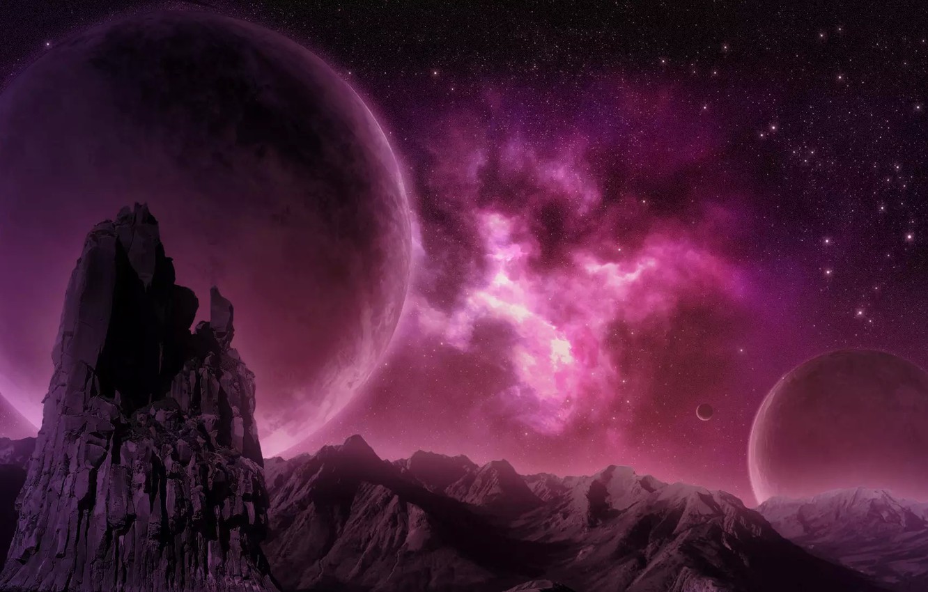 Wallpaper mountains, nebula, rocks, planet, nebula, pink, planet image for desktop, section космос