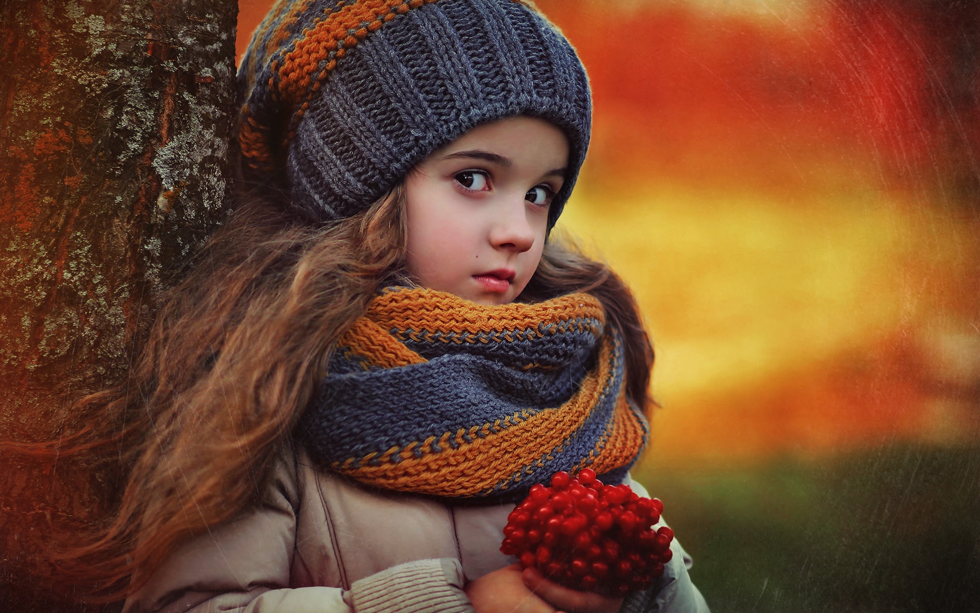 Wallpaper Lovely little girl in autumn, scarf, hat 1920x1200 HD Picture, Image