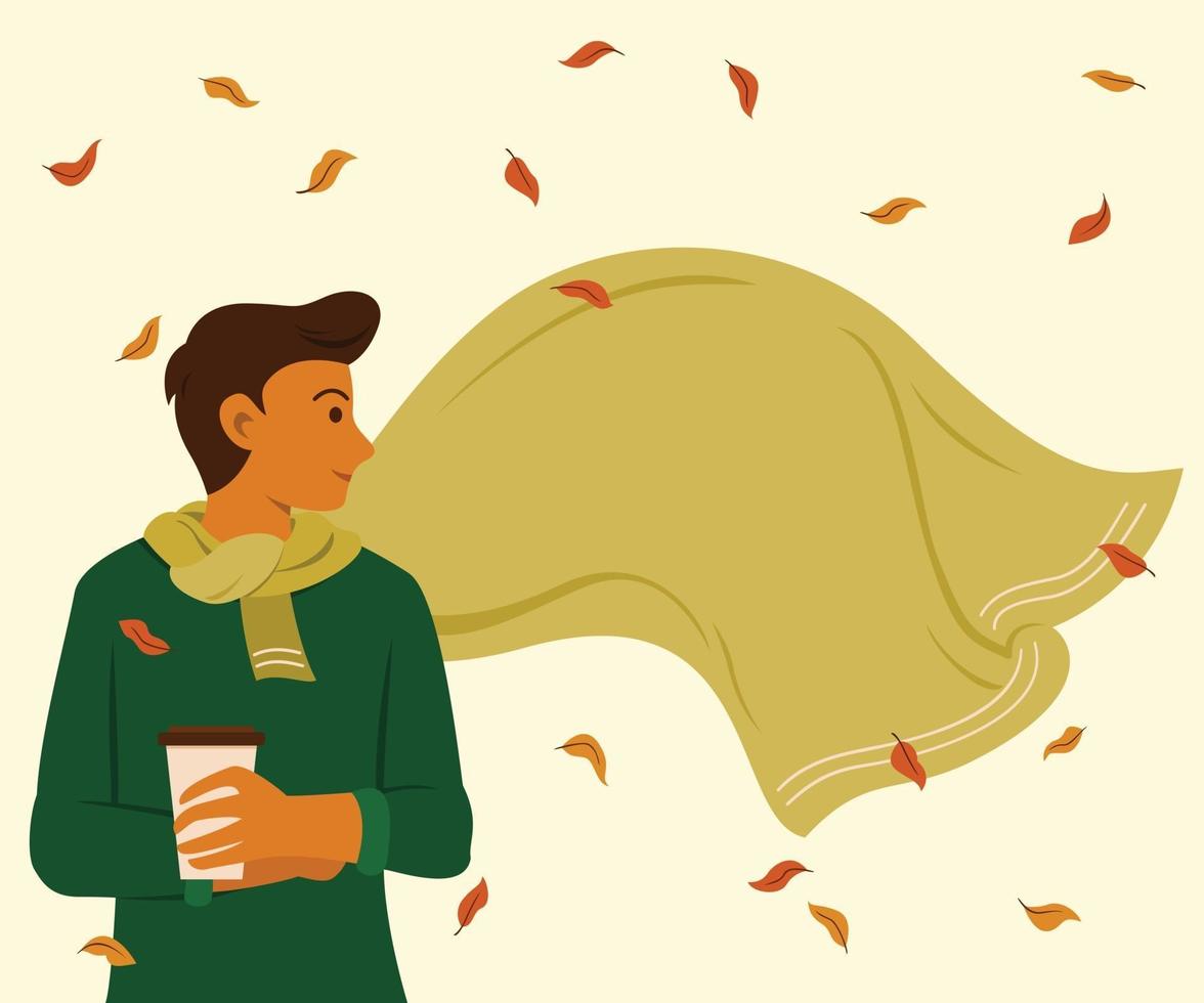 Man with Big Scarf is Outdoors for Season of Autumn Wallpaper