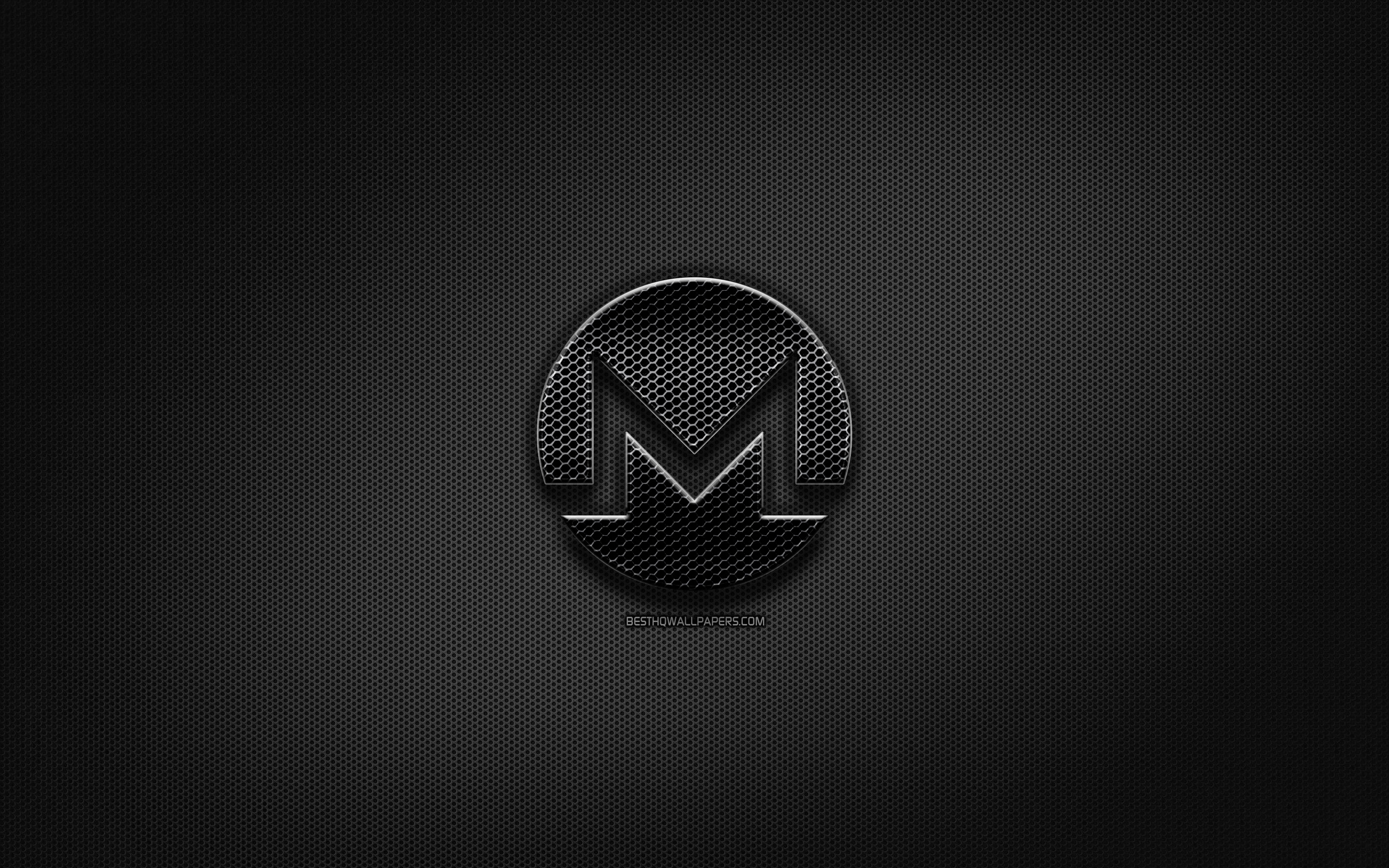 Download wallpaper Monero black logo, cryptocurrency, grid metal background, Monero, artwork, creative, cryptocurrency signs, Monero logo for desktop with resolution 2880x1800. High Quality HD picture wallpaper