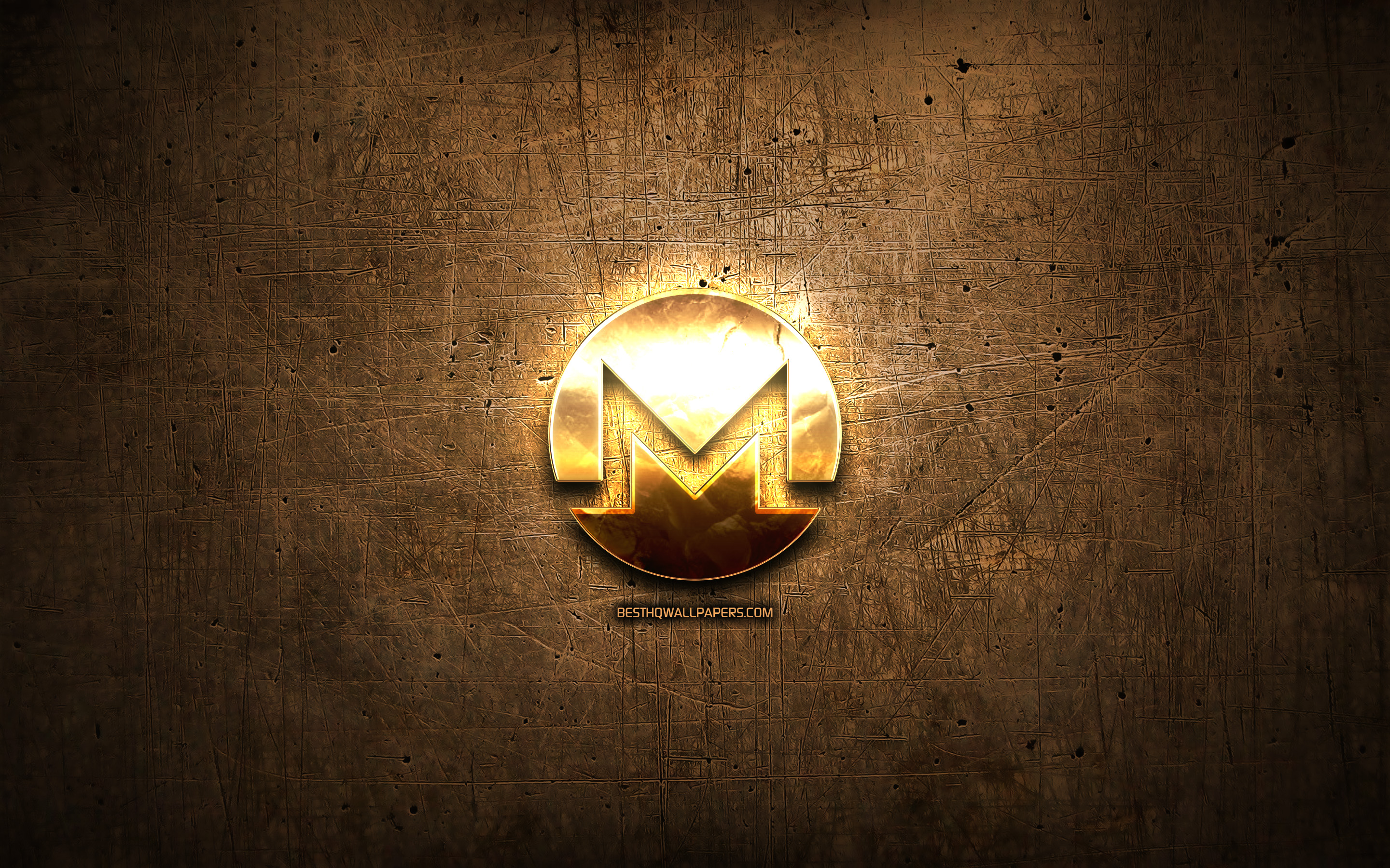 Download wallpaper Monero golden logo, cryptocurrency, brown metal background, creative, Monero logo, cryptocurrency signs, Monero for desktop with resolution 2880x1800. High Quality HD picture wallpaper