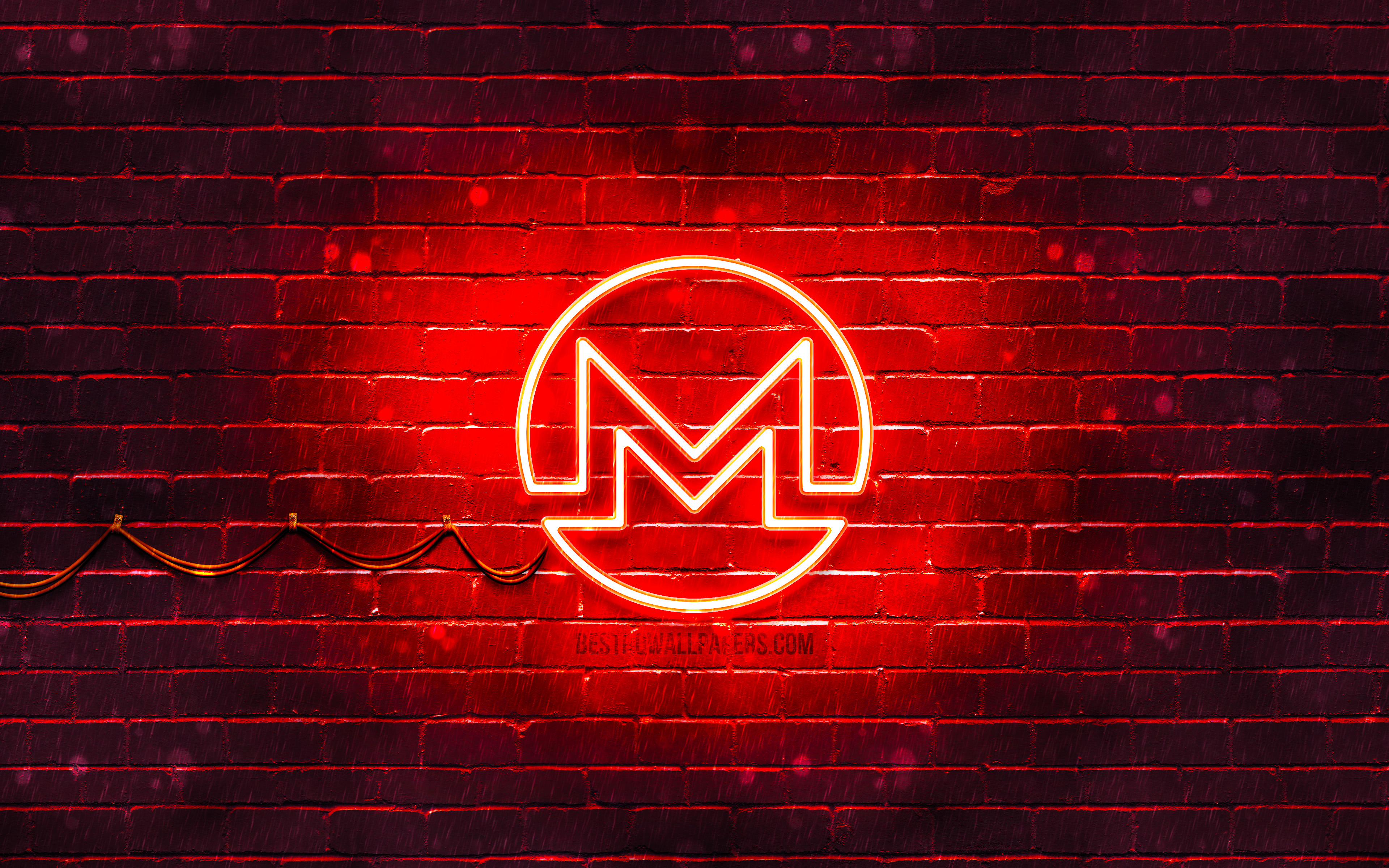Download wallpaper Monero red logo, 4k, red brickwall, Monero logo, cryptocurrency, Peercoin neon logo, cryptocurrency signs, Monero for desktop with resolution 3840x2400. High Quality HD picture wallpaper