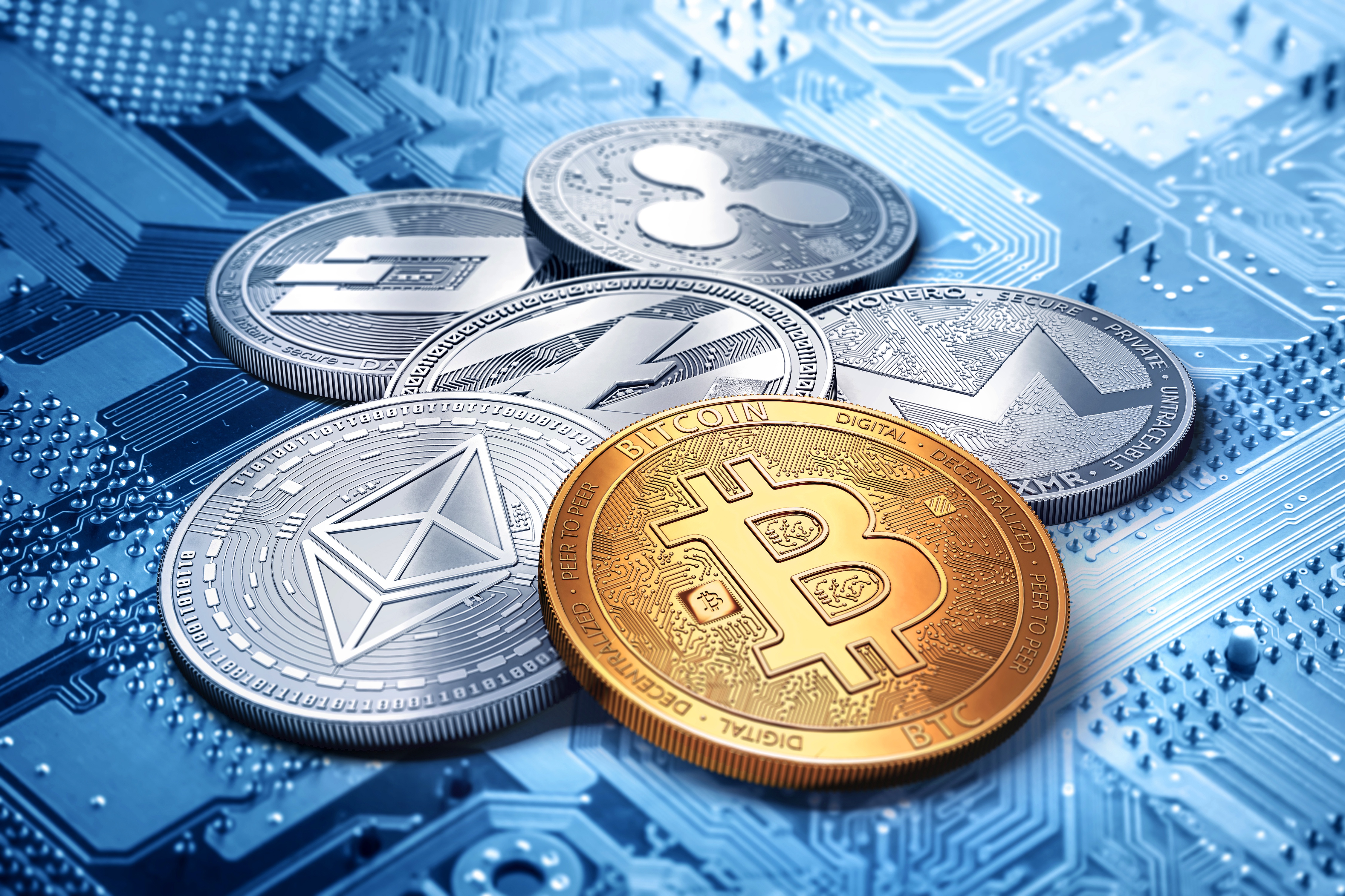 image Coins Bitcoin dash, ripple, litecoin, monero, 4500x3000
