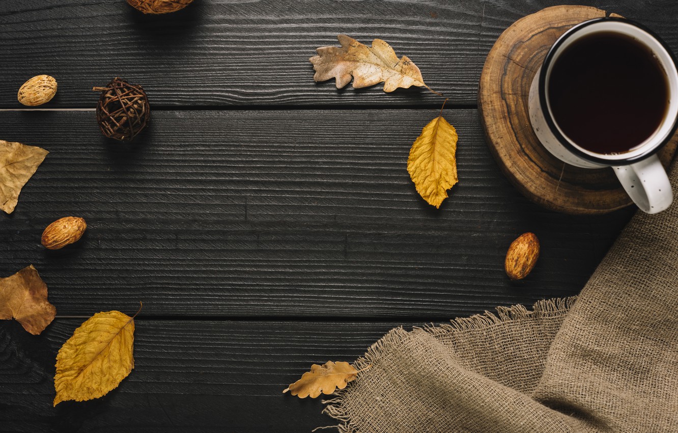 Photo Wallpaper Autumn, Leaves, Background, Tree, Coffee