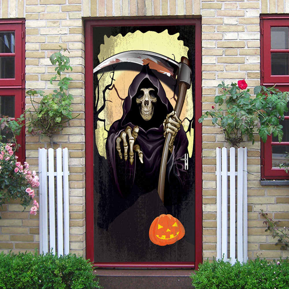 Death Coming Halloween Decorations Door Stickers Self Adhesive PVC DIY Door Renovation Decal Kids Room Door Renew Wallpaper New. Door Stickers