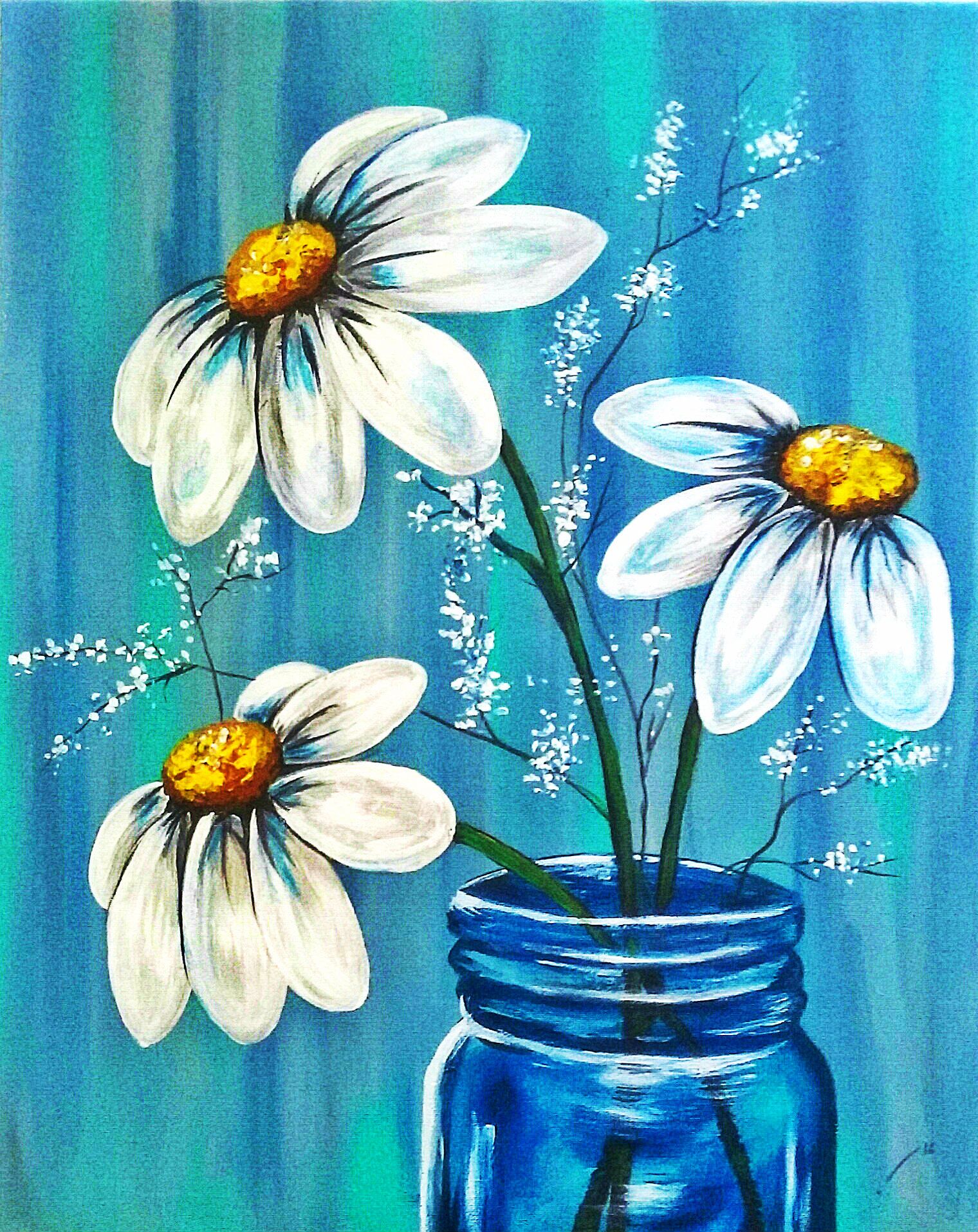 Mason Jar. Daisy painting, Spring painting, Painting