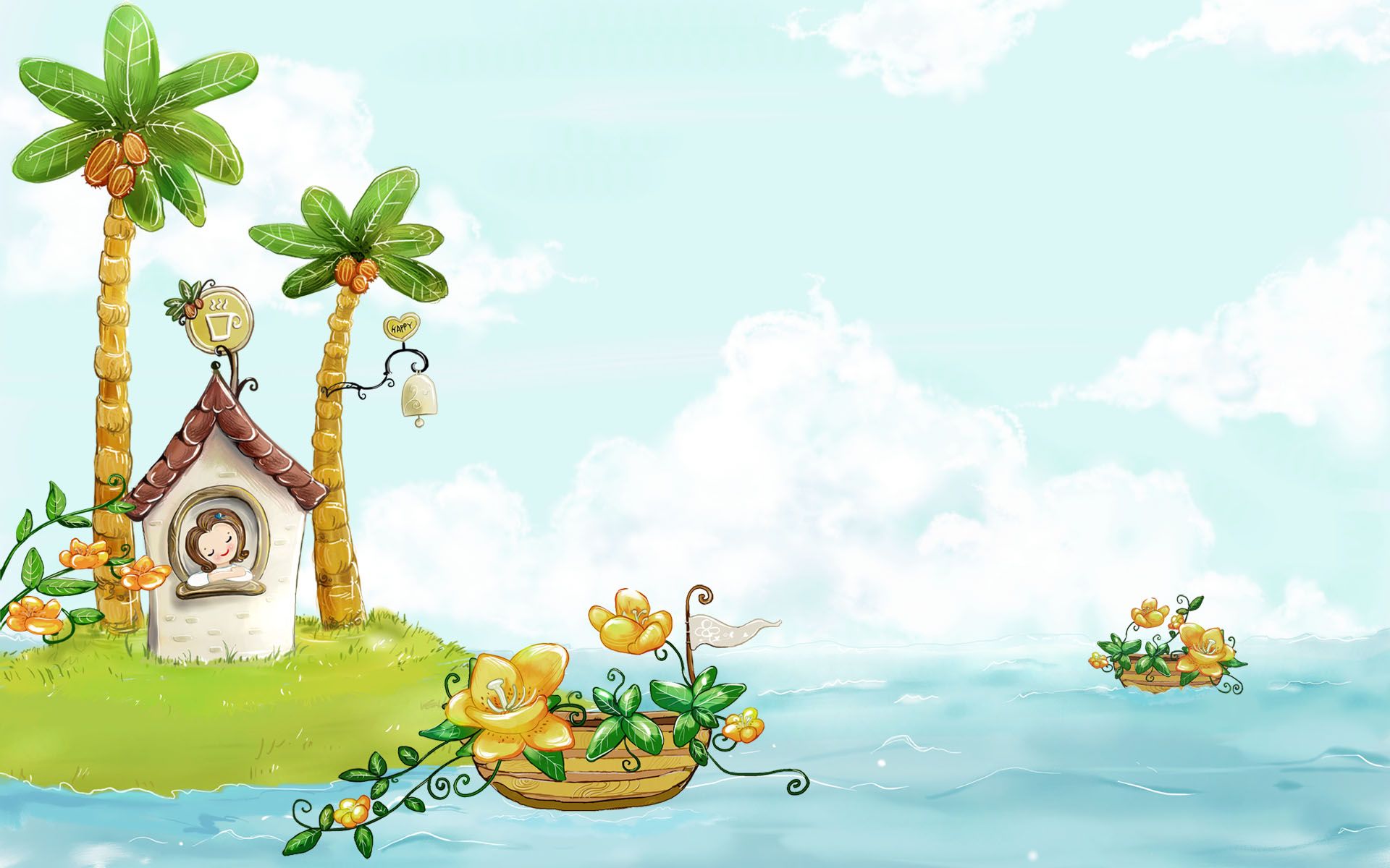 Cartoon wallpaper, Summer illustration, Wallpaper