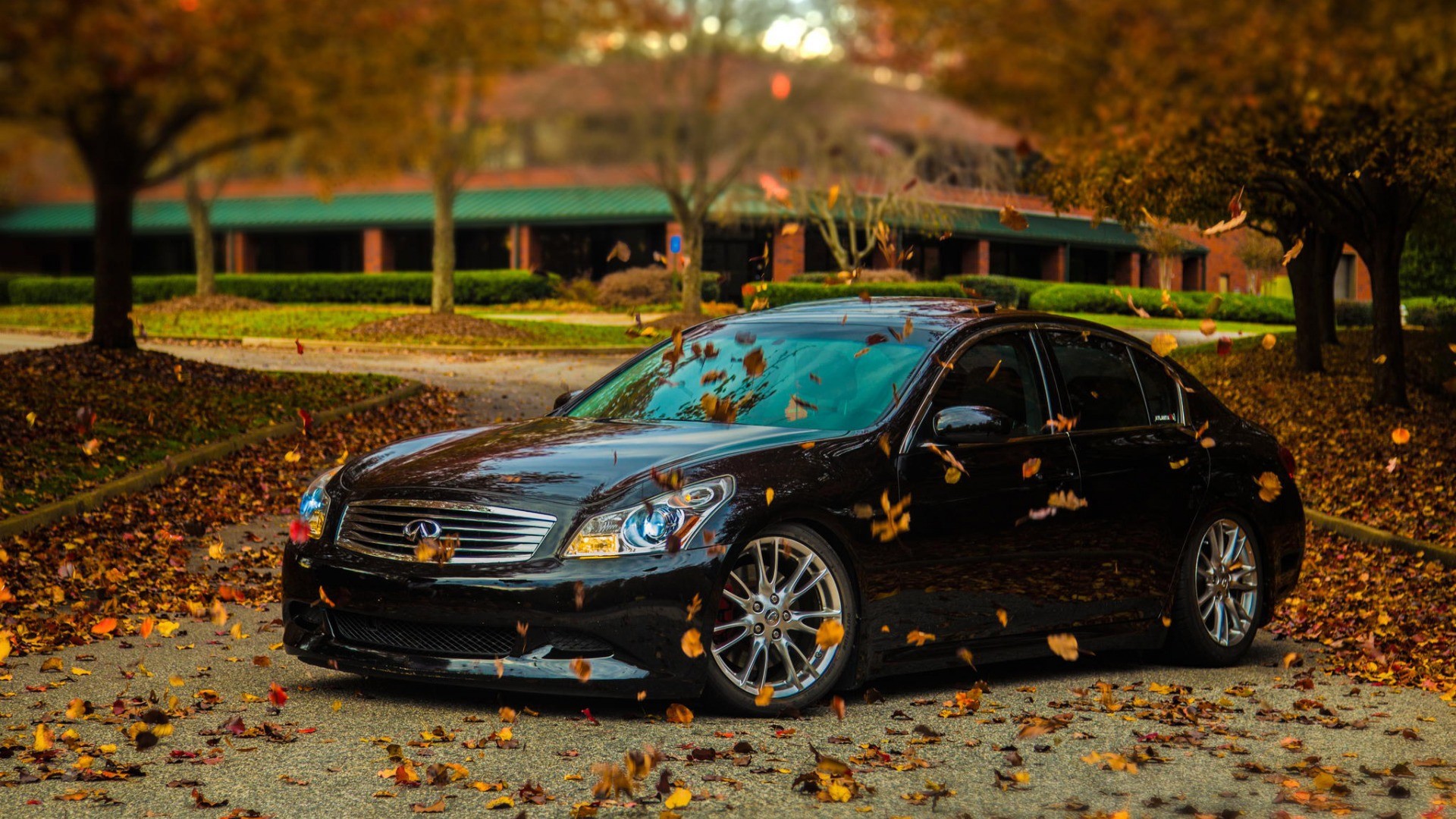 Infiniti car in autumn park wallpaper and image, picture, photo