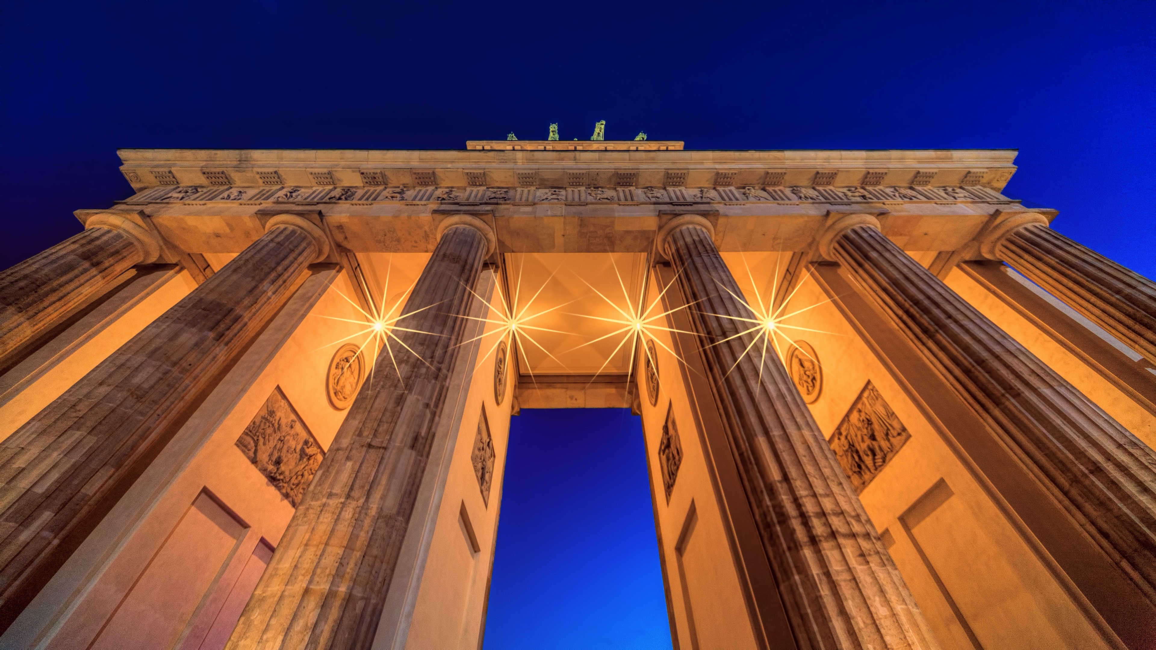 Brandenburg Gate Wallpaper 4K, Berlin, Germany, Low Angle Photography, Lights, Architecture