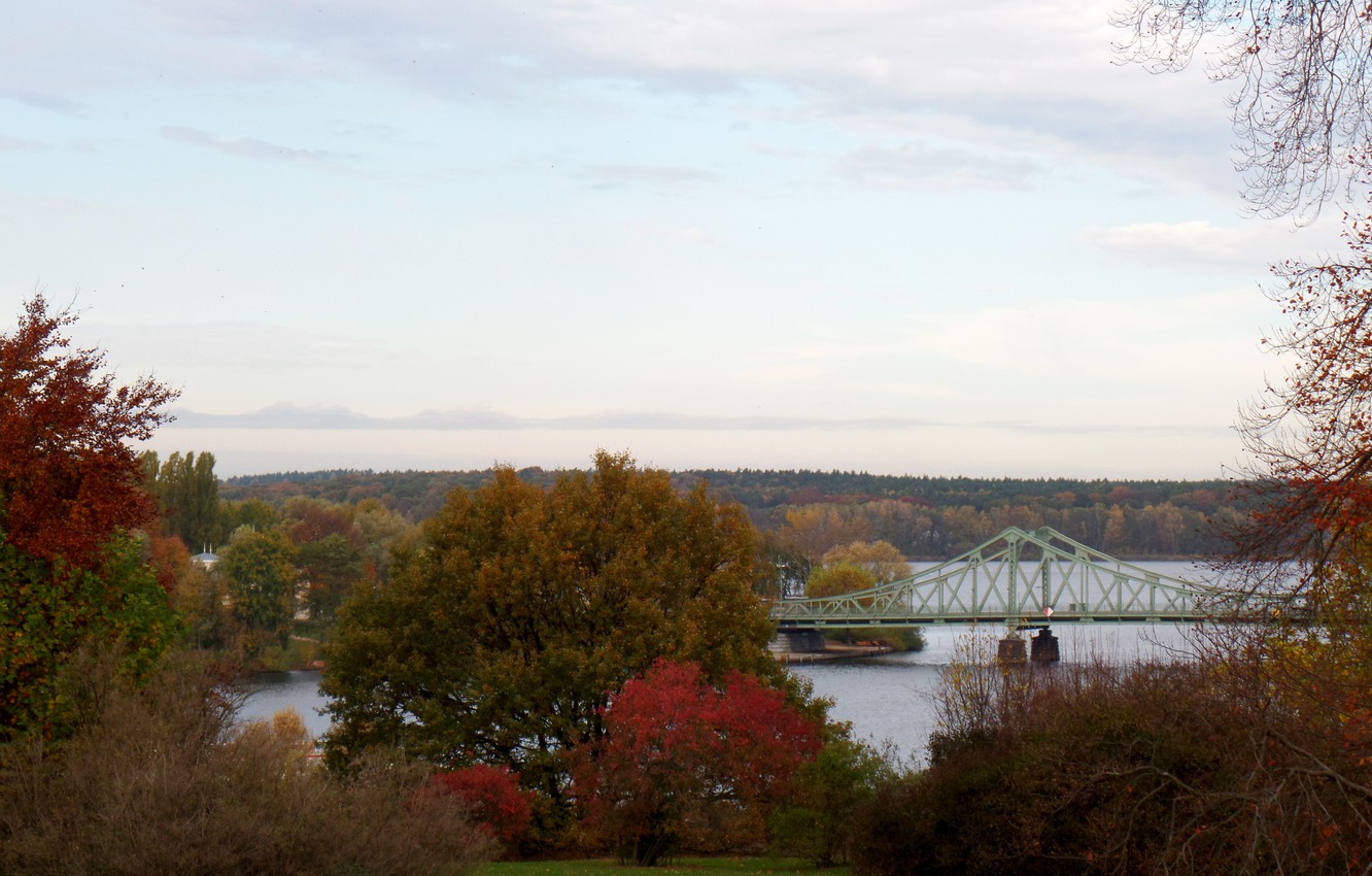 Wallpaper Autumn, Germany, Panorama, Fall, Bridge, Germany, Glienicke, Autumn, Panorama, Potsdam, Potsdam, Glienicke Bridge, Glinicke bridge, The River Havel, Havel river image for desktop, section город