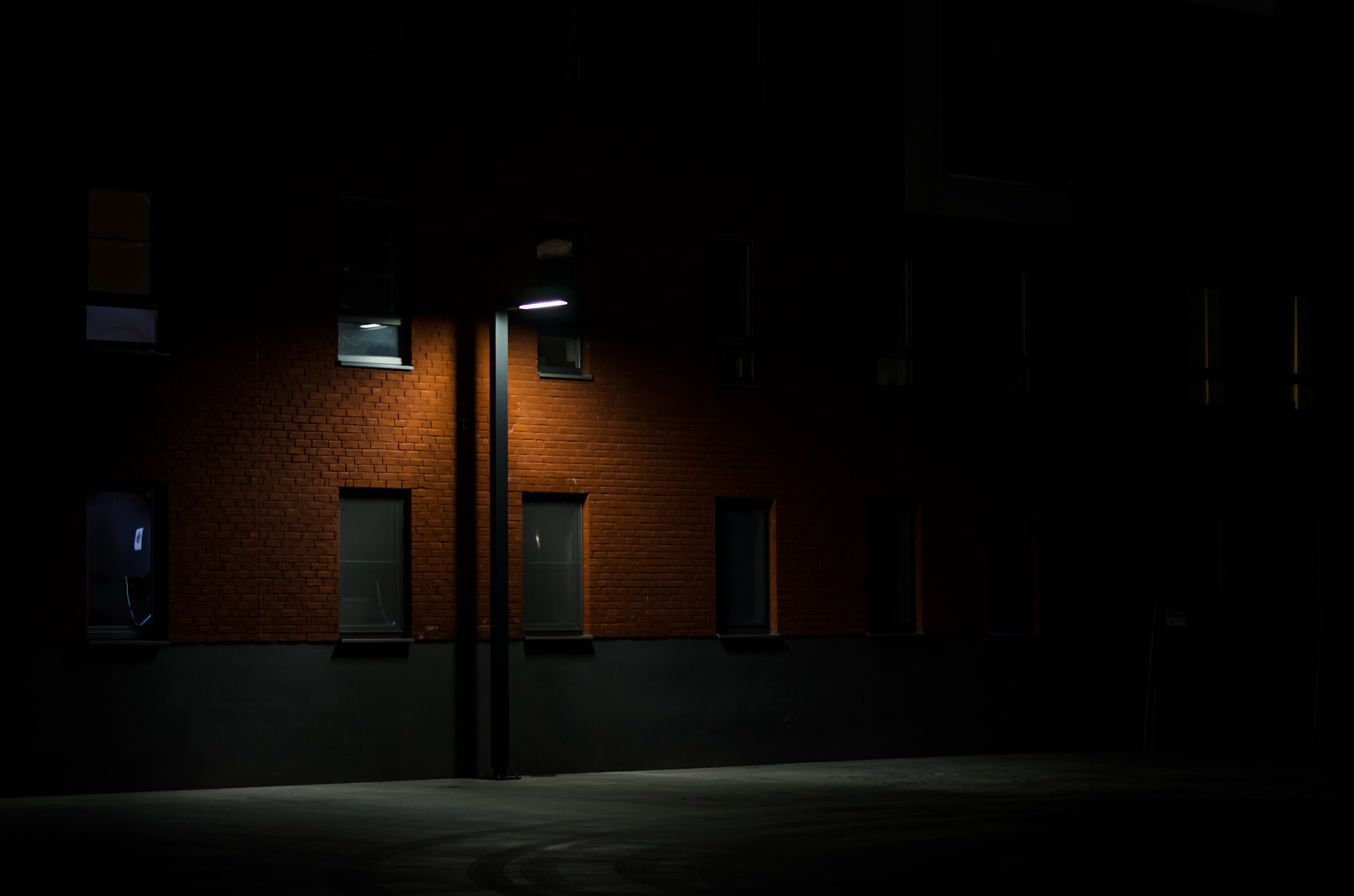 4179x2768 #light, #brickwall, #darkness, #street view, #street light, #brick, #minimal, #night, #wall, #spot light, #red brick, #lamppost, # streetlight, #urban, #dark, #lamp post, #PNG image, #facade, #brick wall. Mocah HD Wallpaper
