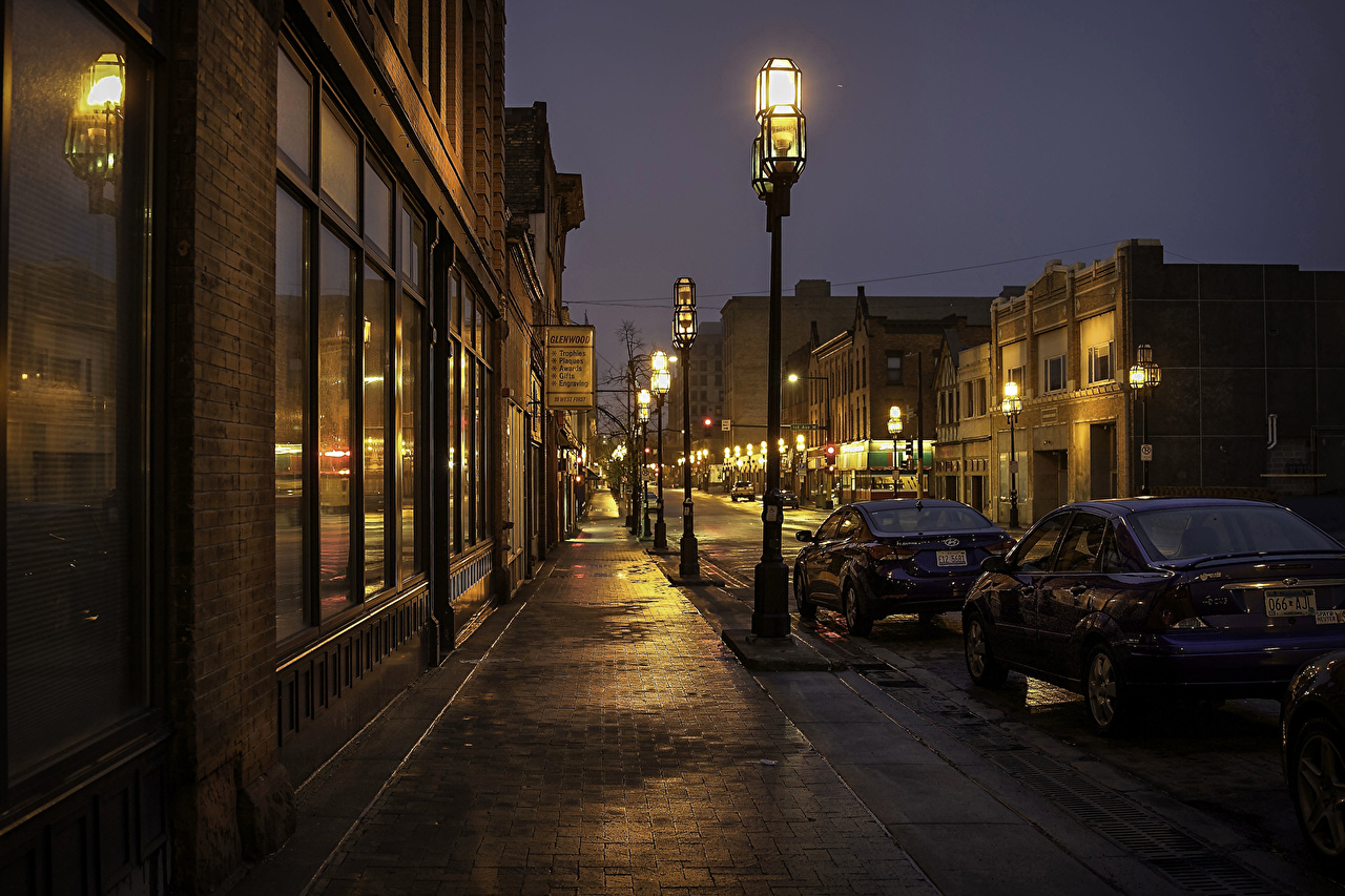 Desktop Wallpaper USA Duluth Minnesota Street Night Street lights