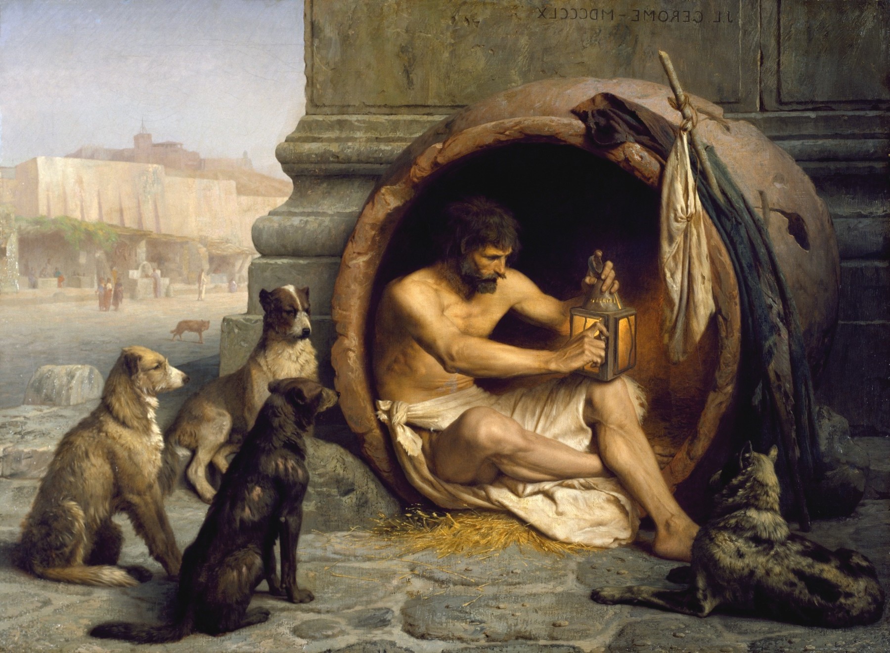 painting diogenes jean leon gerome greek philosophers dog cynicism classic art sitting Wallpaper HD / Desktop and Mobile Background