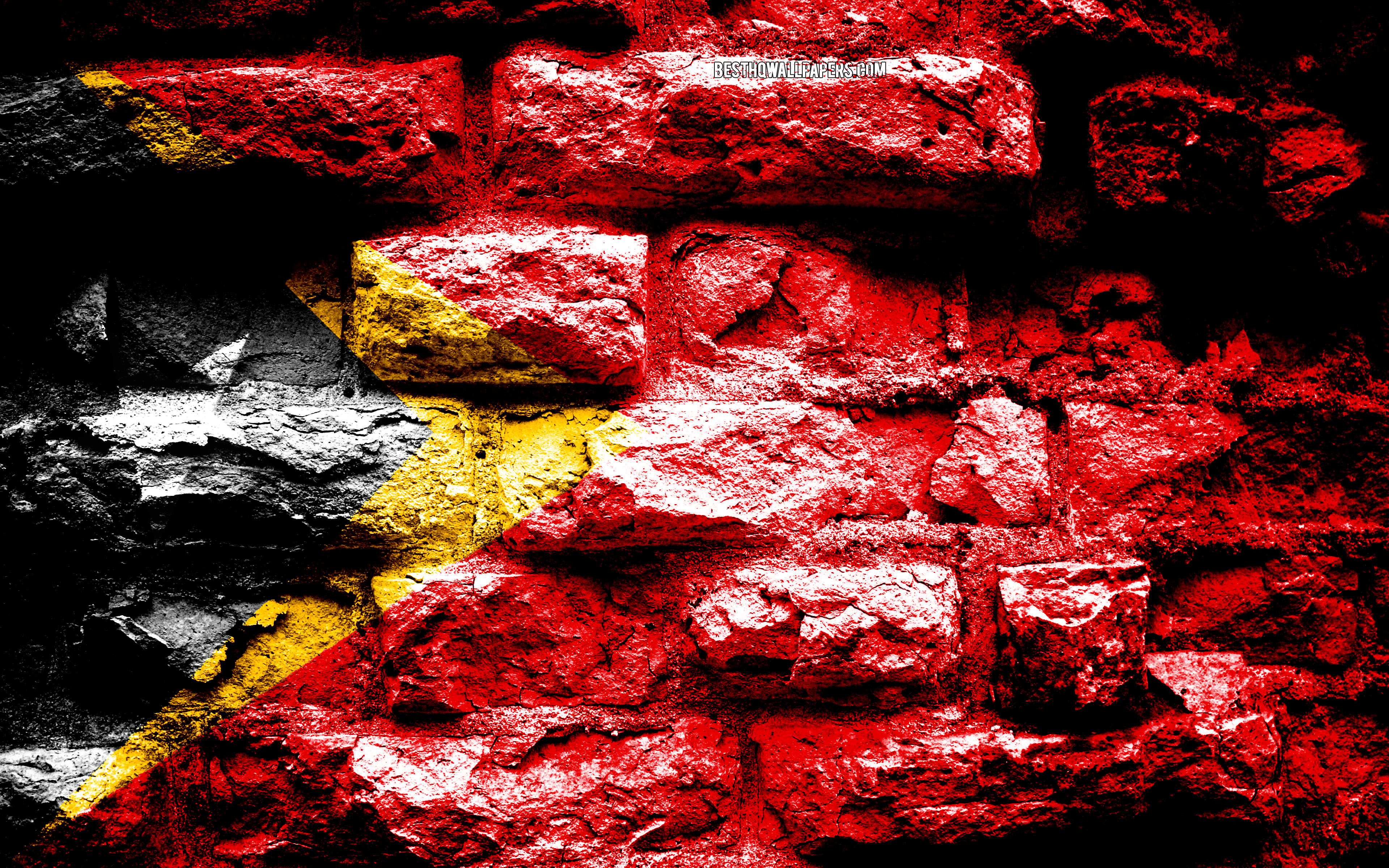 Download wallpaper Empire of East Timor, grunge brick texture, Flag of East Timor, flag on brick wall, East Timor, flags of Asian countries for desktop with resolution 3840x2400. High Quality HD picture