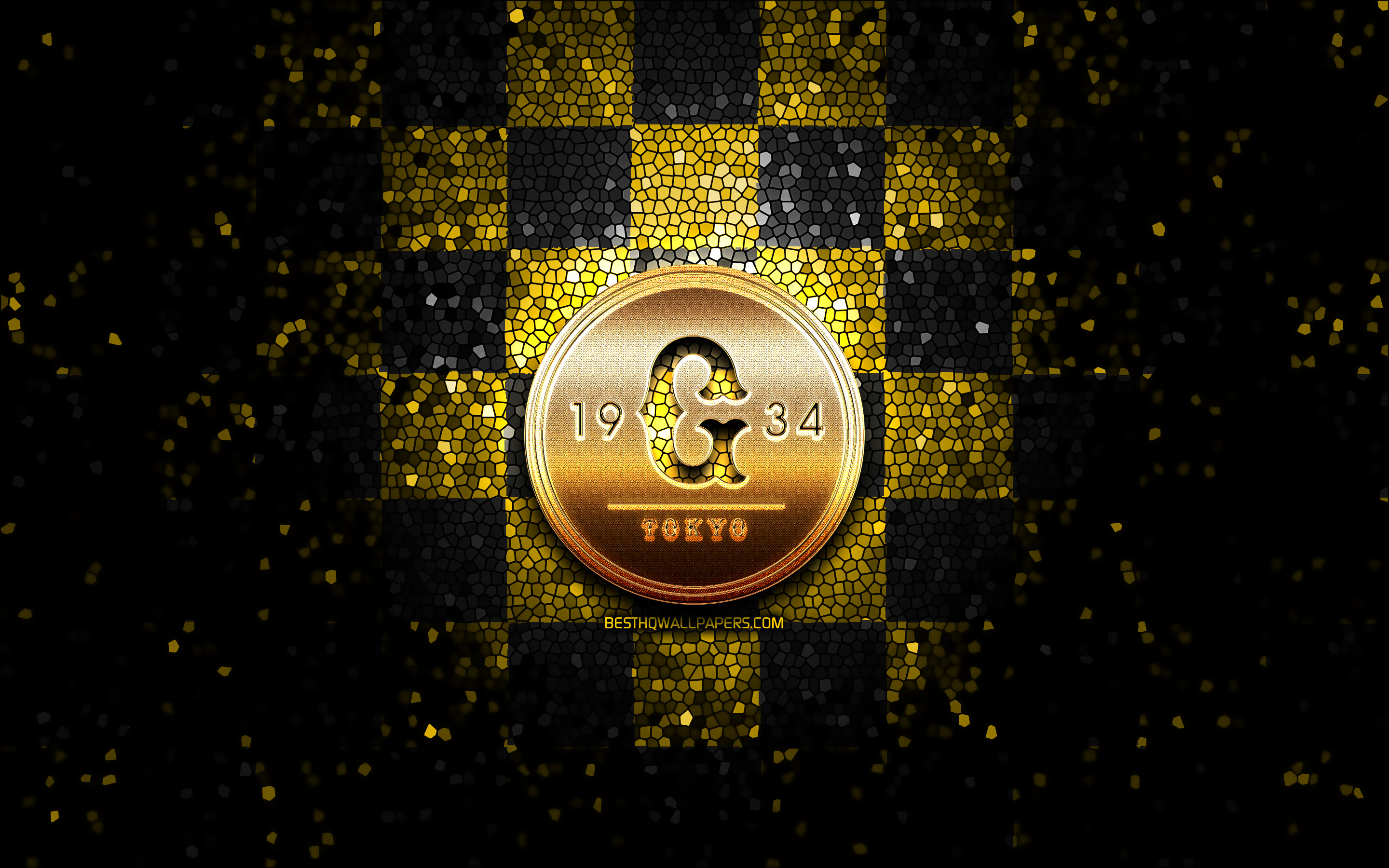 Download wallpaper Yomiuri Giants, glitter logo, NPB, yellow black checkered background, baseball, japanese baseball team, Yomiuri Giants logo, mosaic art, Nippon Professional Baseball for desktop with resolution 2880x1800. High Quality HD picture