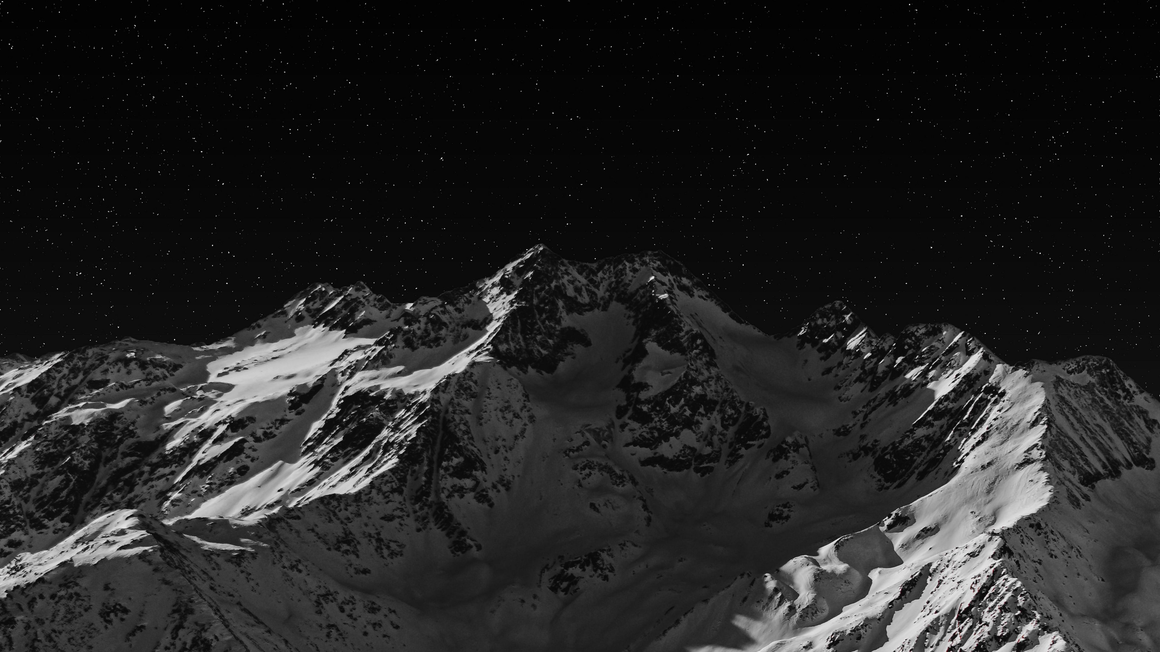 Download wallpaper 3840x2160 mountain, peak, bw, dark, night 4k uhd 16:9 HD background