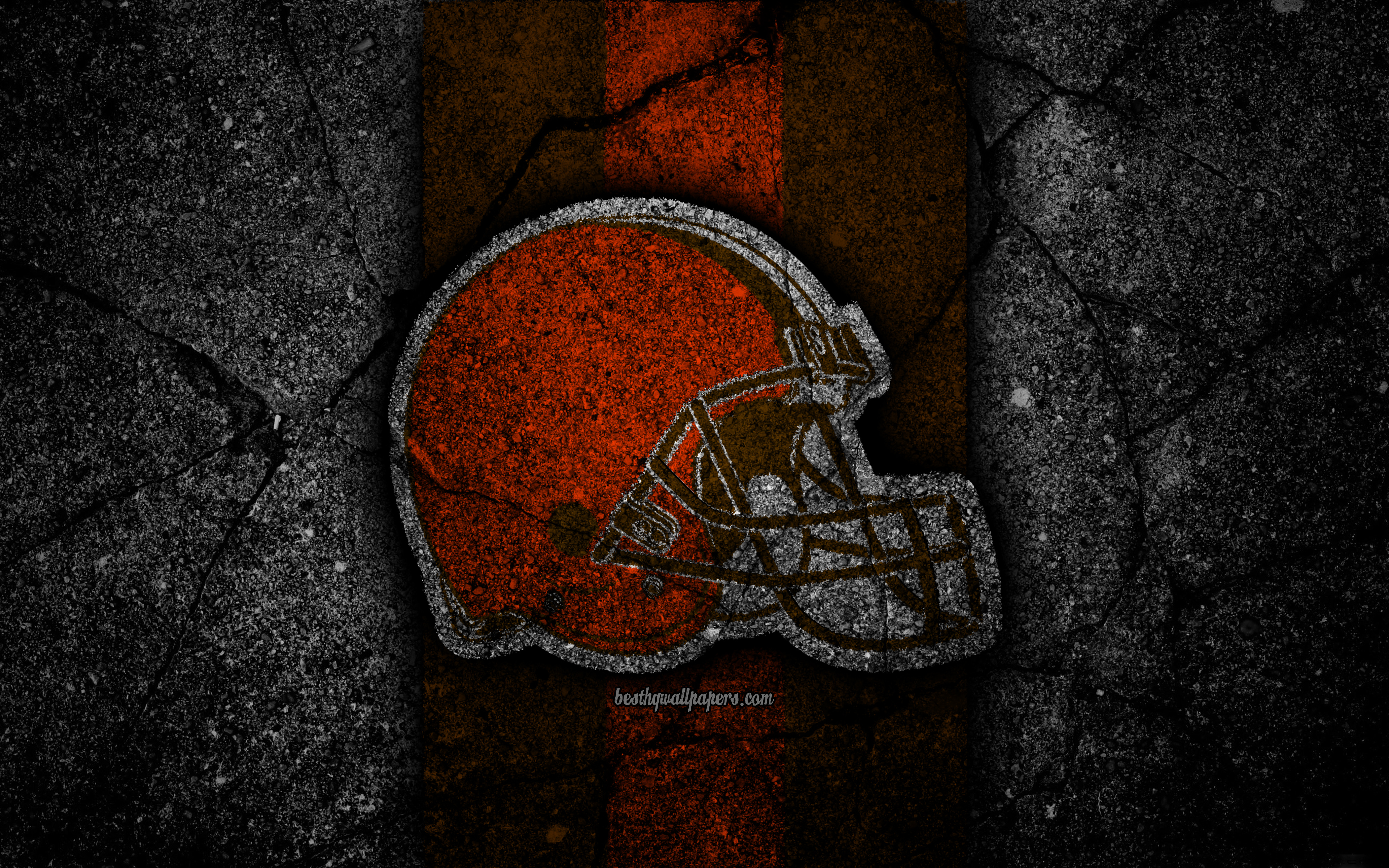 Download wallpaper 4k, Cleveland Browns, logo, black stone, NFL, american football, USA, asphalt texture, National Football League, American Conference for desktop with resolution 3840x2400. High Quality HD picture wallpaper