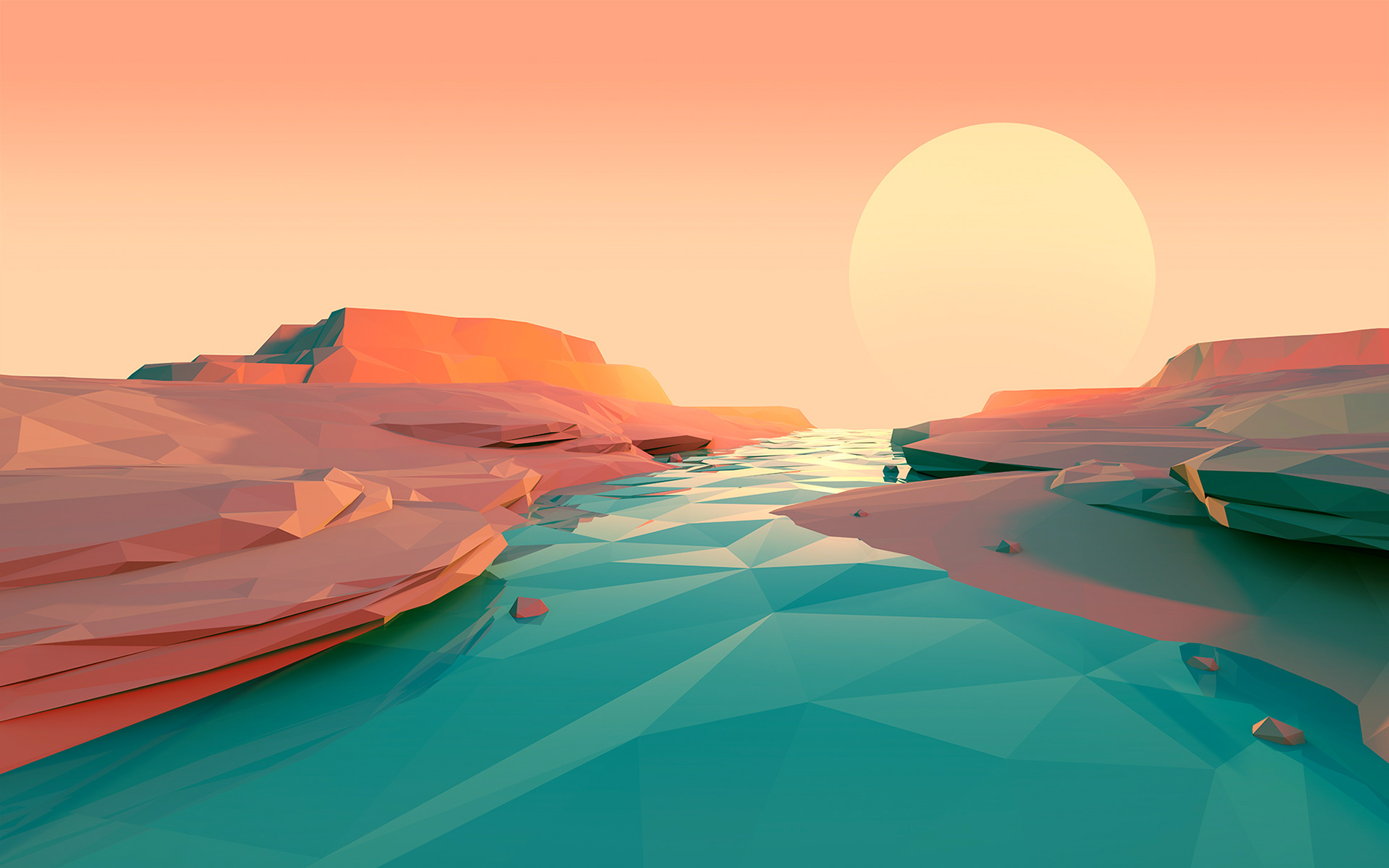 Polygon Lake Sunset Minimalist, HD Artist, 4k Wallpaper, Image, Background, Photo and Picture