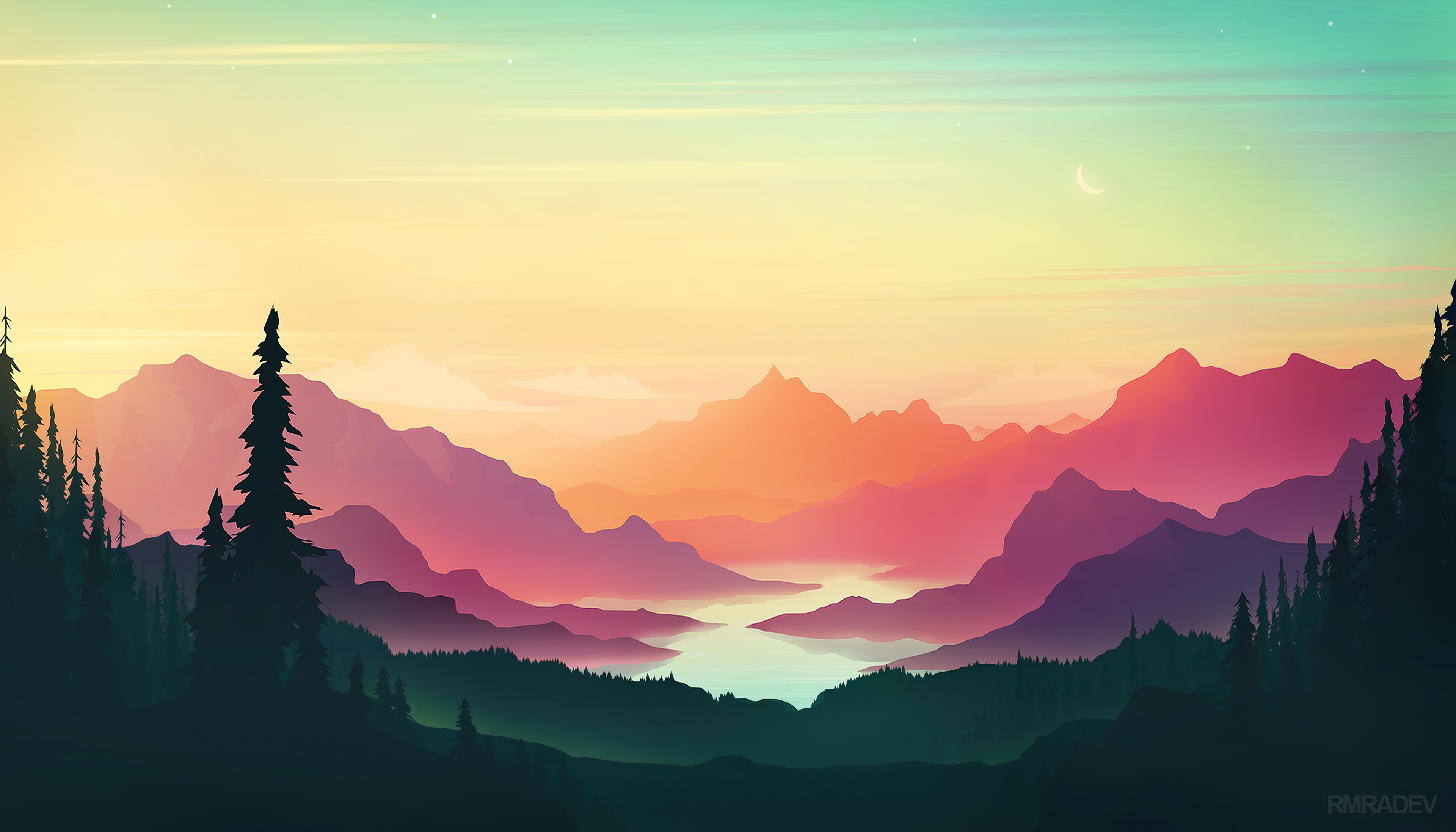 Sunset Minimalist Scenery Wallpaper 4K #7880g