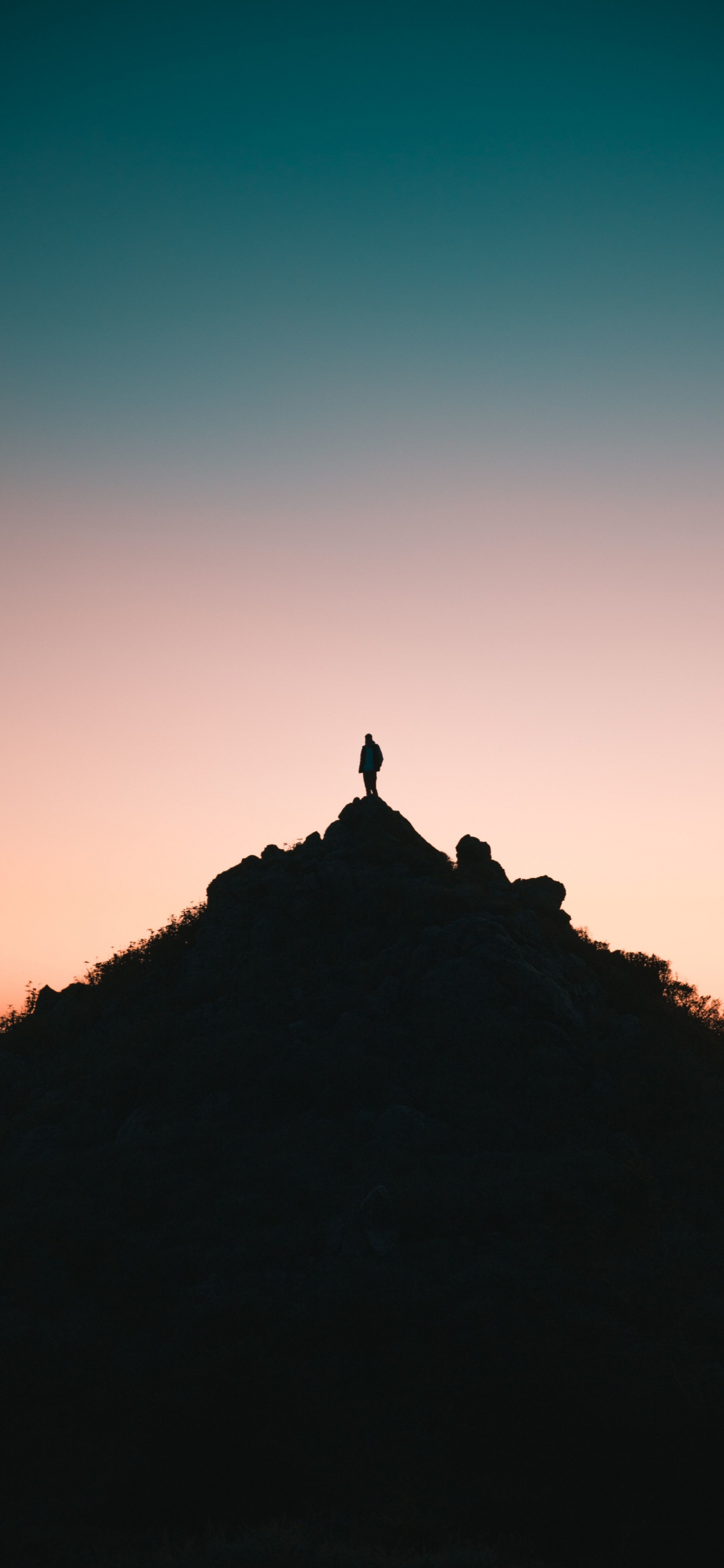 Download 1125x2436 wallpaper sunset, hill, man, explorer, silhouette, minimal, iphone x 1125x2436 HD image, background, 17551