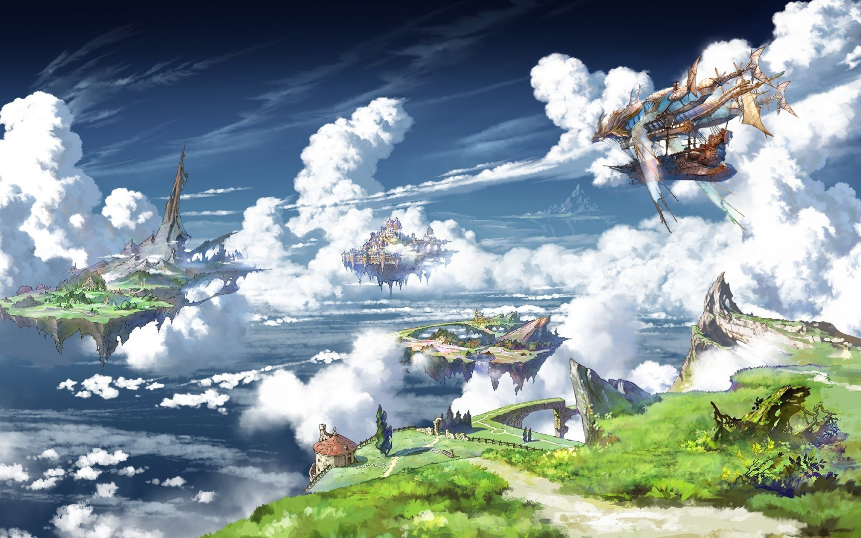 Download 2880x1800 Granblue Fantasy, Landscape, Floating Island, Clouds, Ship, Anime Games Wallpaper for MacBook Pro 15 inch