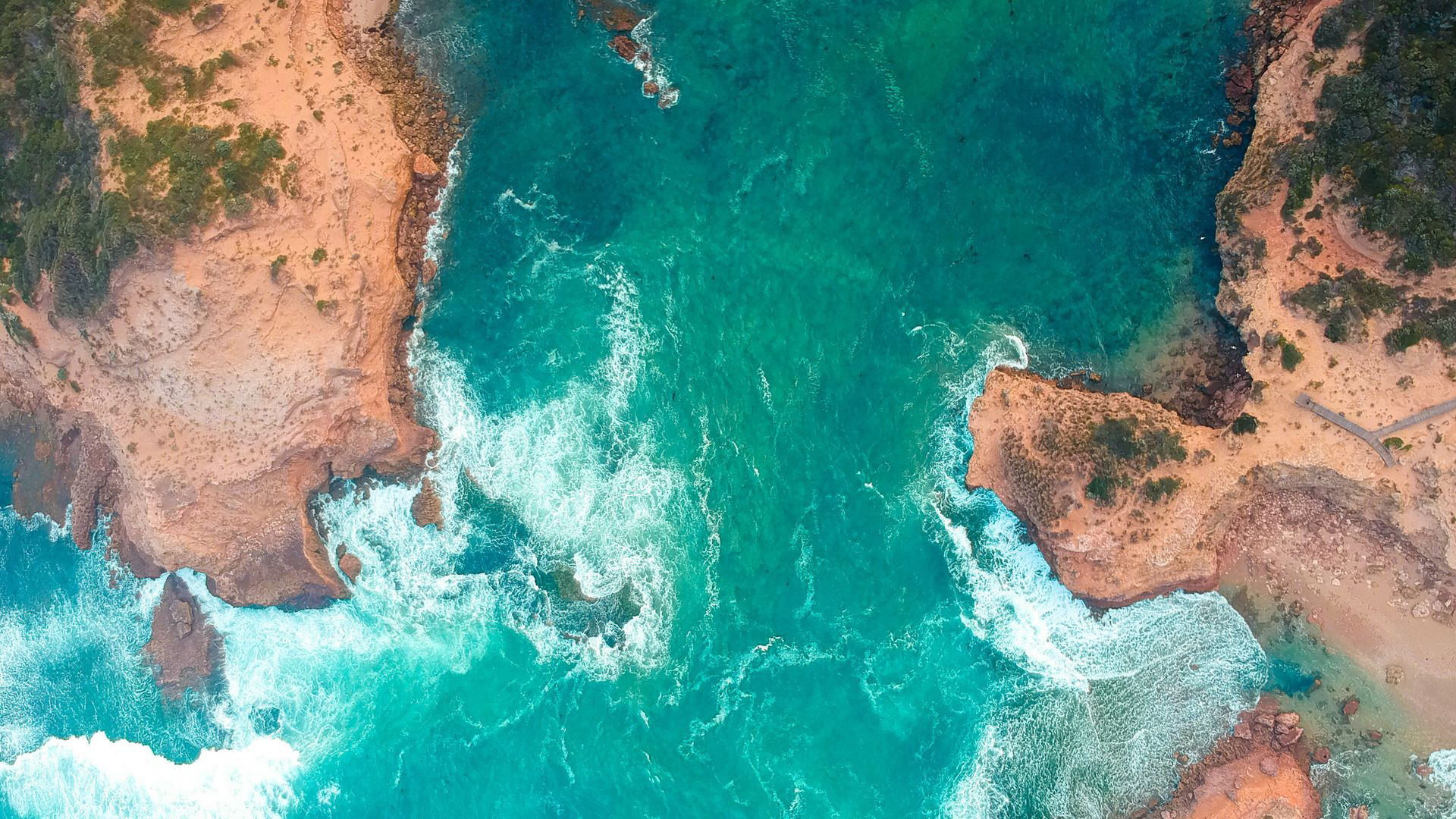 Aerial View Of Ocean Waves Beach Sand Trees Island HD Ocean Wallpaper