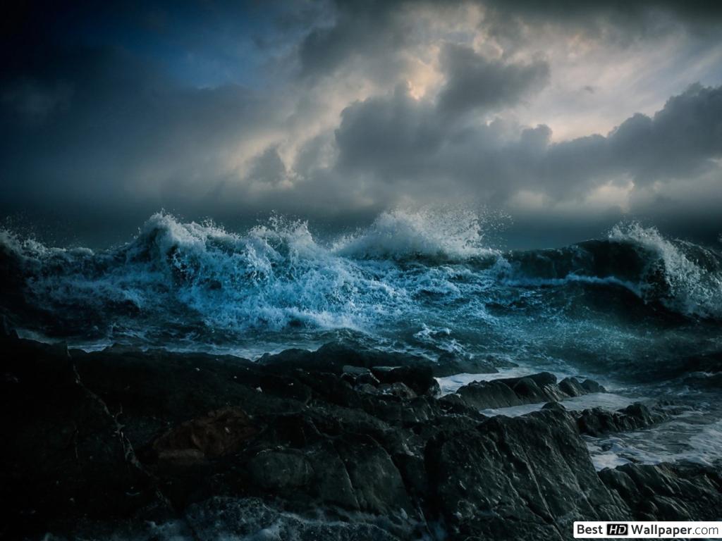 Storm next to the rocky shore in the sea HD wallpaper download
