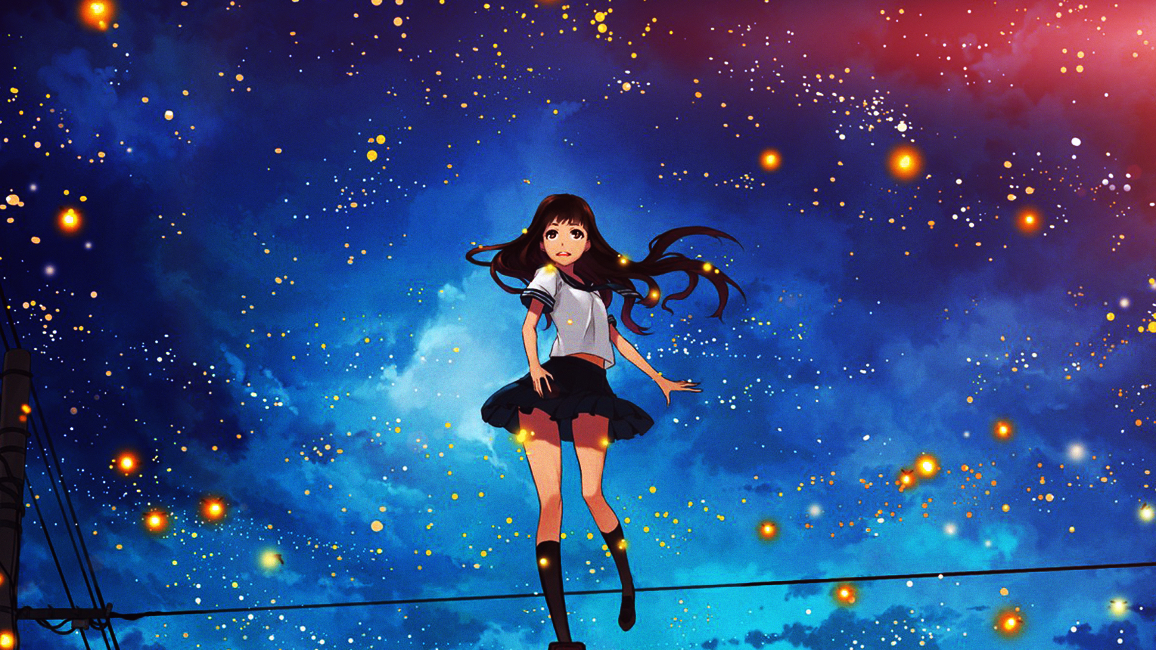 Girl Anime Star Space Night Illustration Art Flare Wallpaper