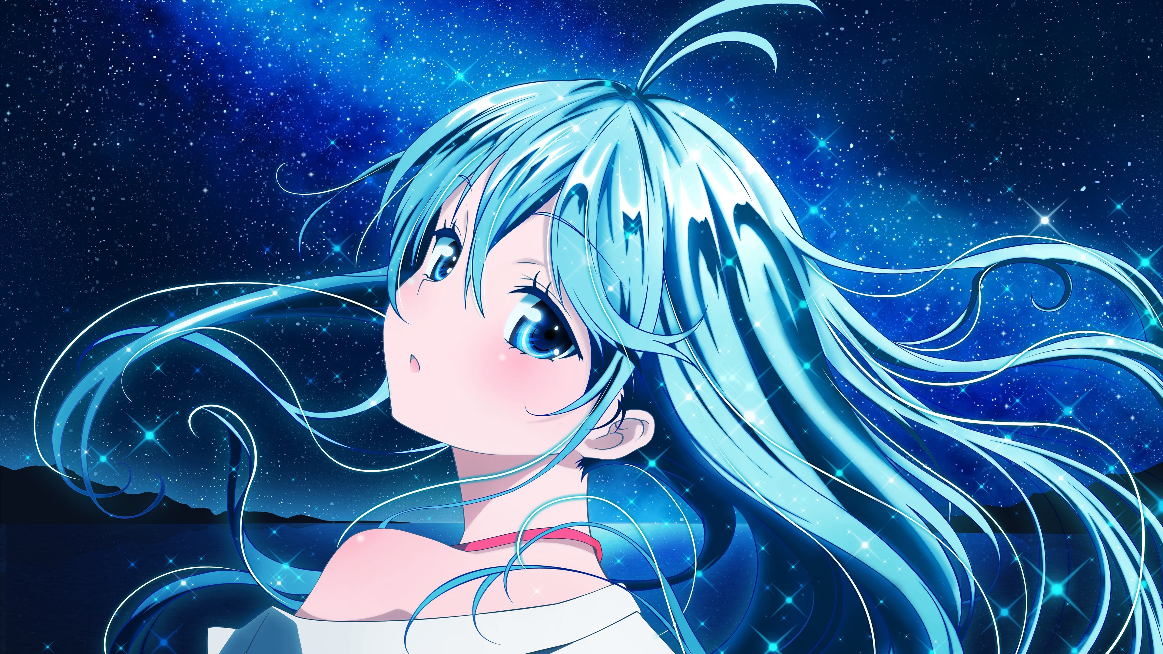 Wallpaper 4k girl, hair, blue, wind, space 4k Wallpaper