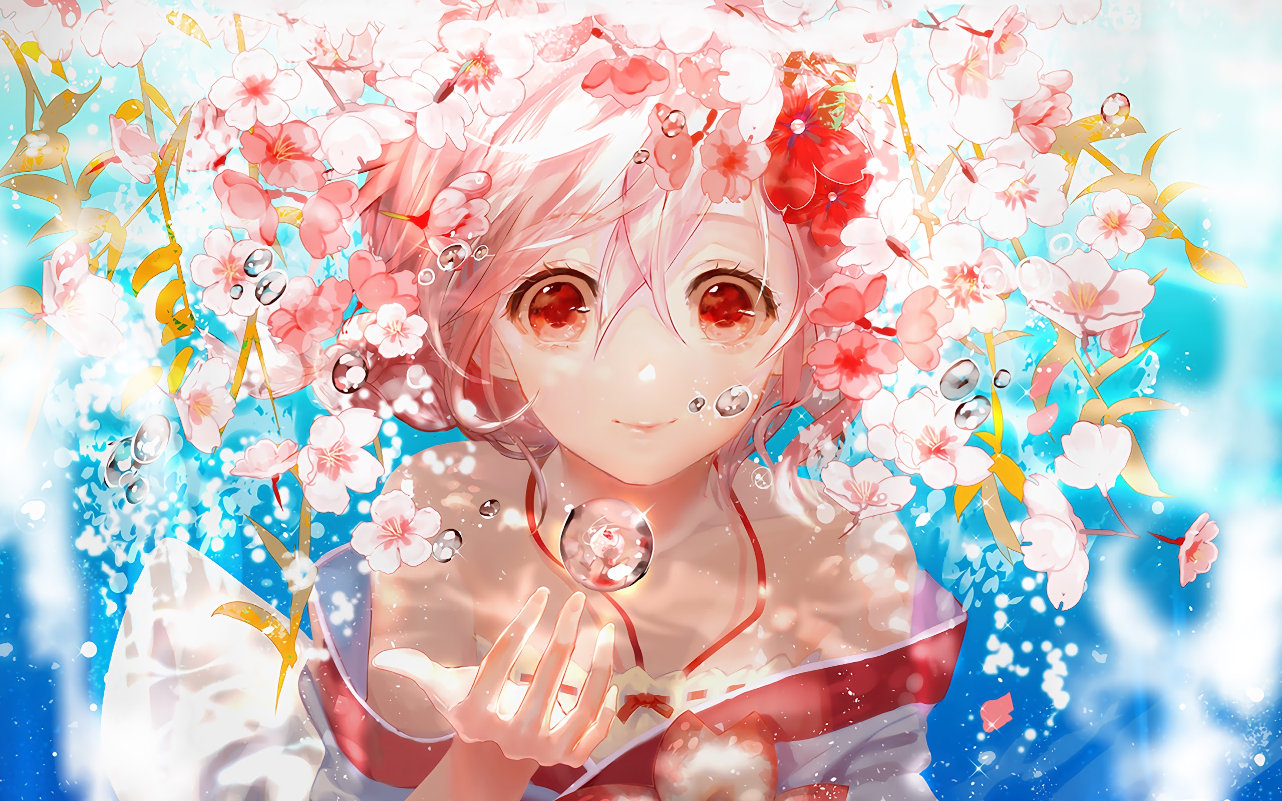 Anime Girl Flowers Underwater 4K Wallpaper