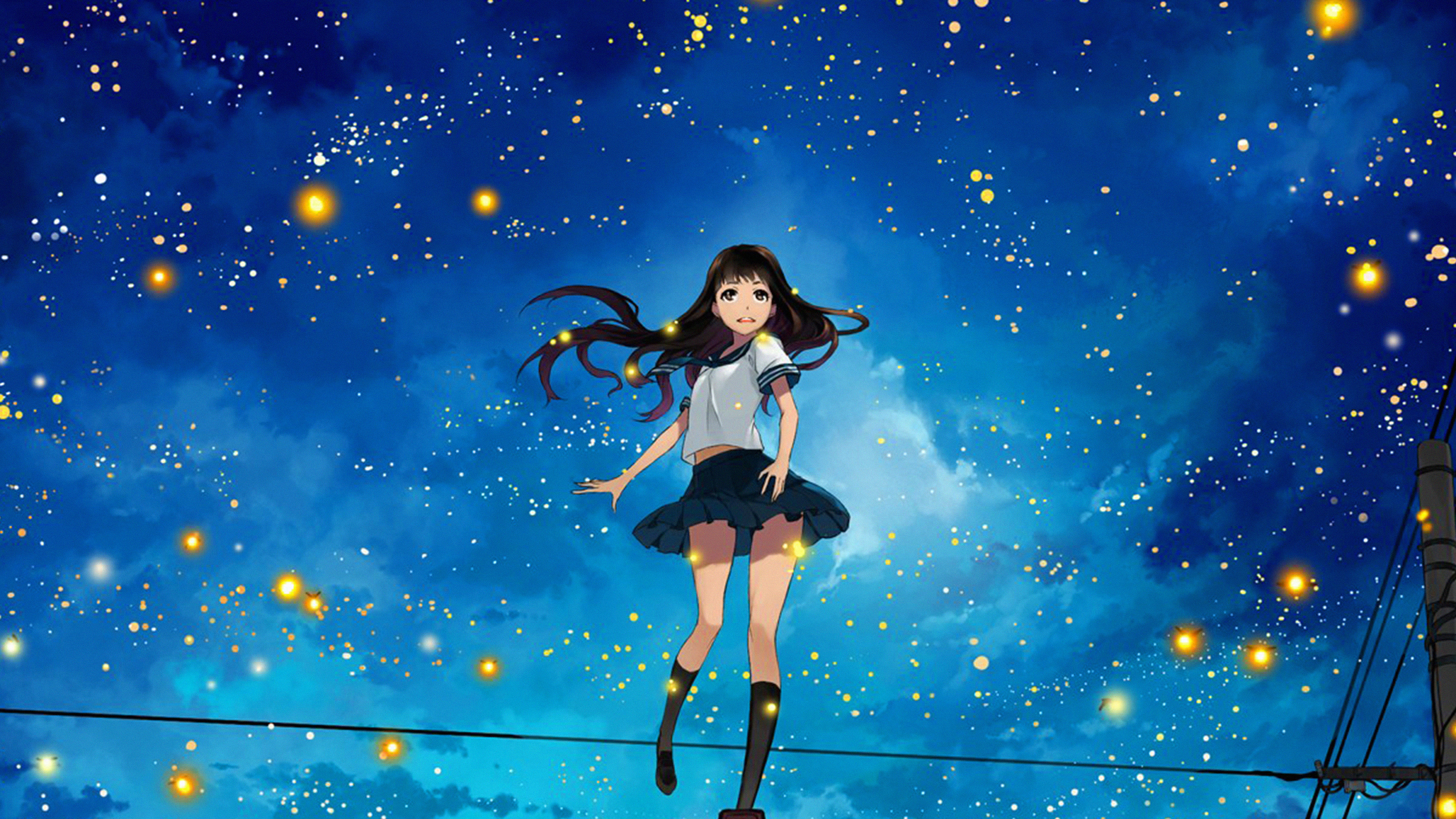 Girl Anime Star Space Night Illustration Art Wallpaper