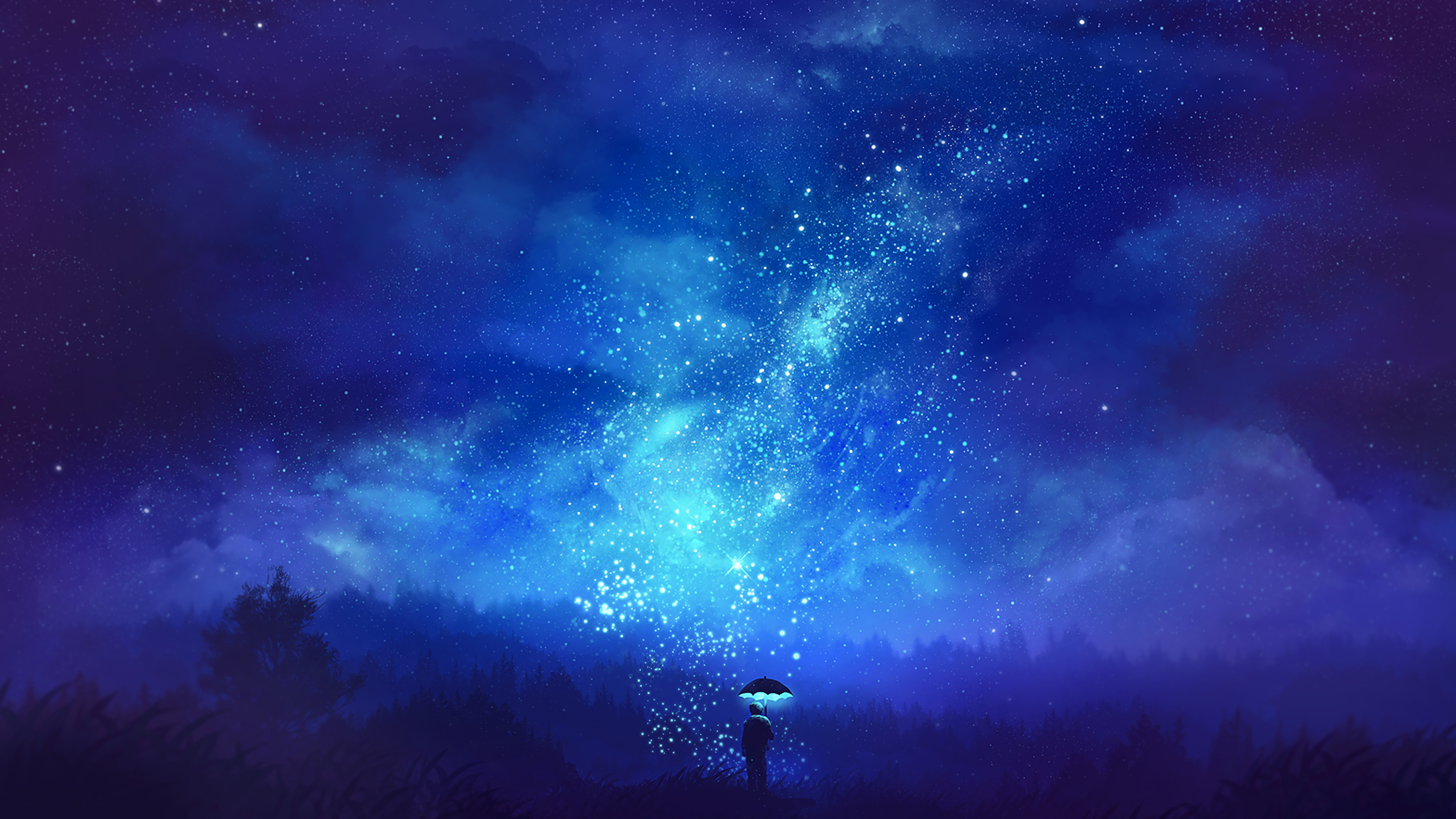 Night, Sky, Stars, Scenery, Anime, 4K wallpaper. Mocah HD Wallpaper