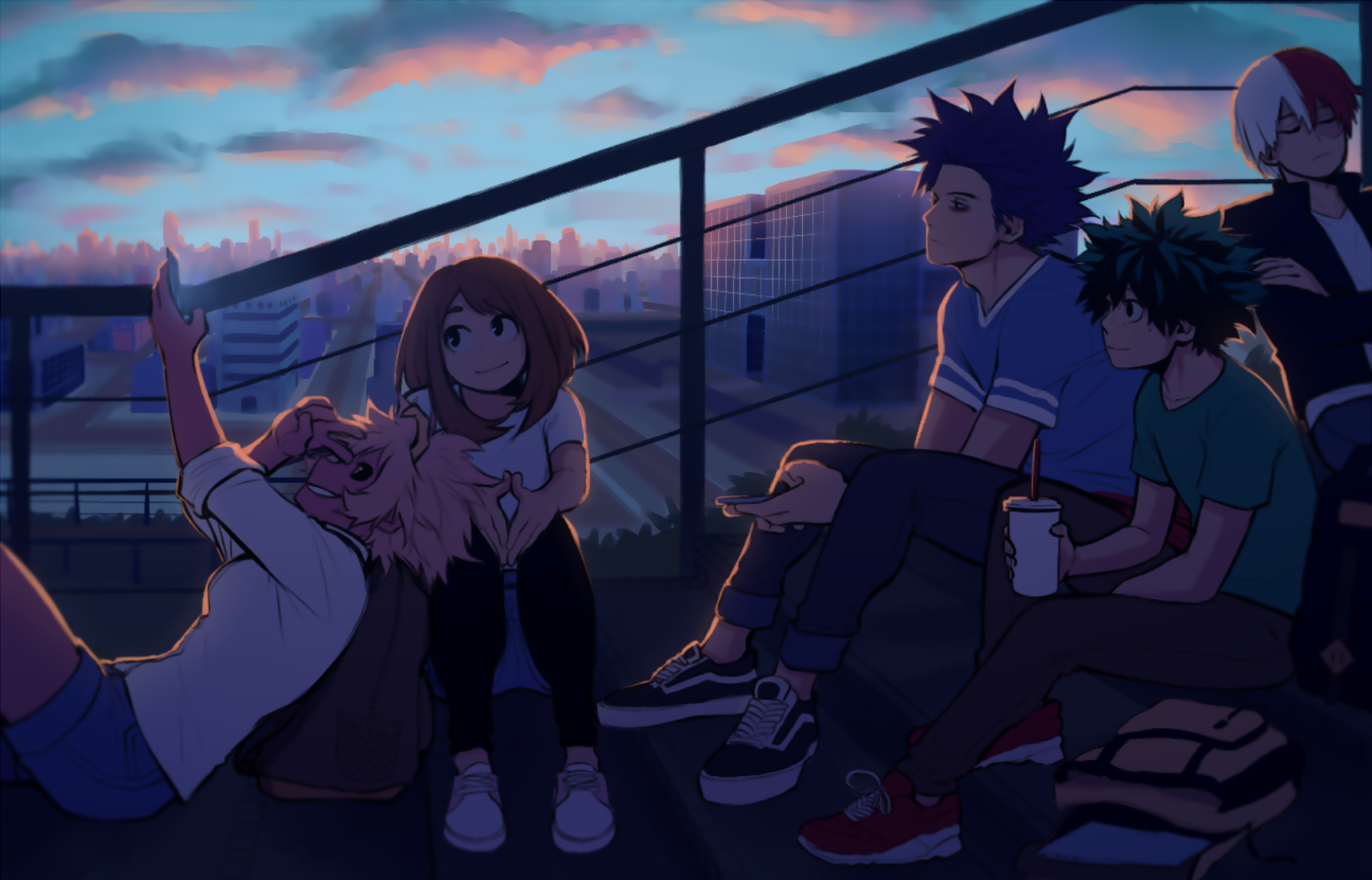 Wallpaper, Boku no Hero Academia, Ashido Mina, Uraraka Ochako, Midoriya Izuku, Todoroki Sh to 1714x1100