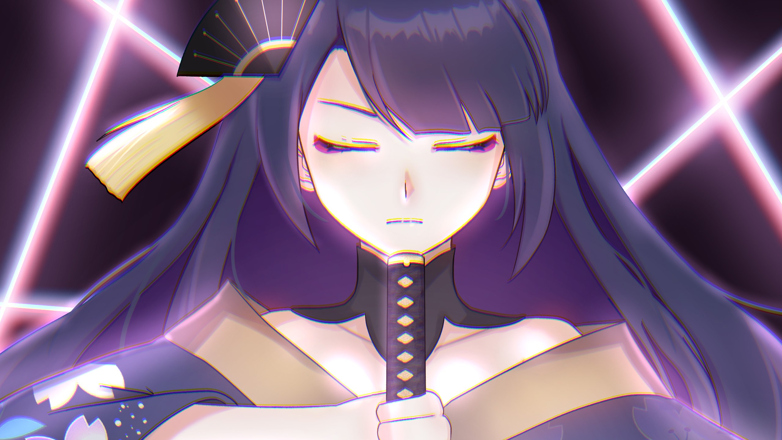 Baal Closed Eyes Purple Hair HD Genshin Impact Wallpaper