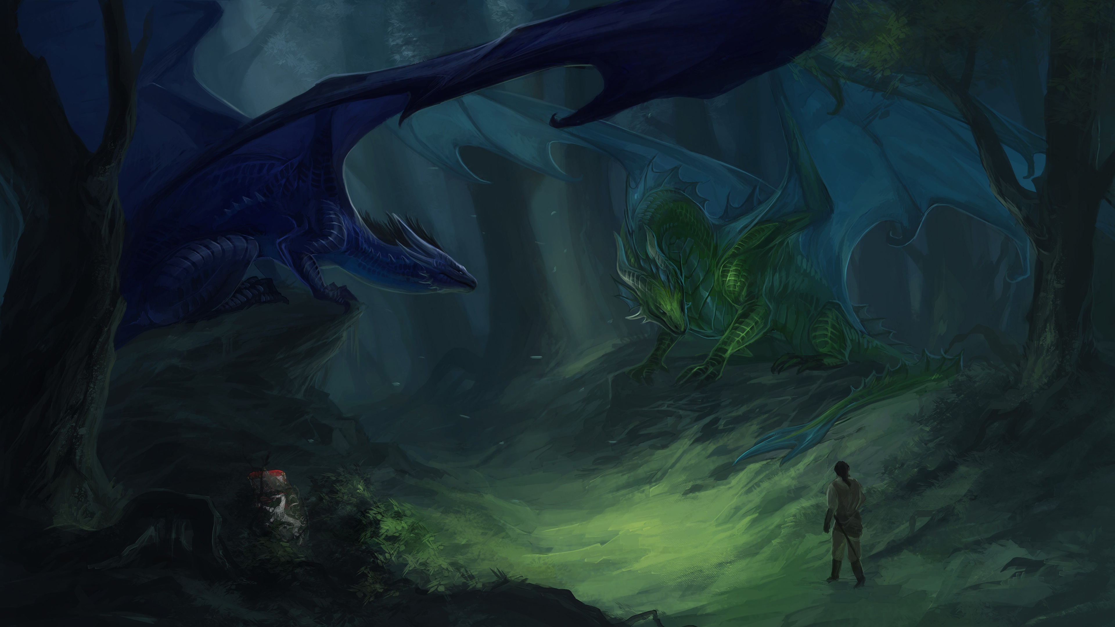 Dragon in Scary Dark Forest 4k Ultra HD Wallpaper